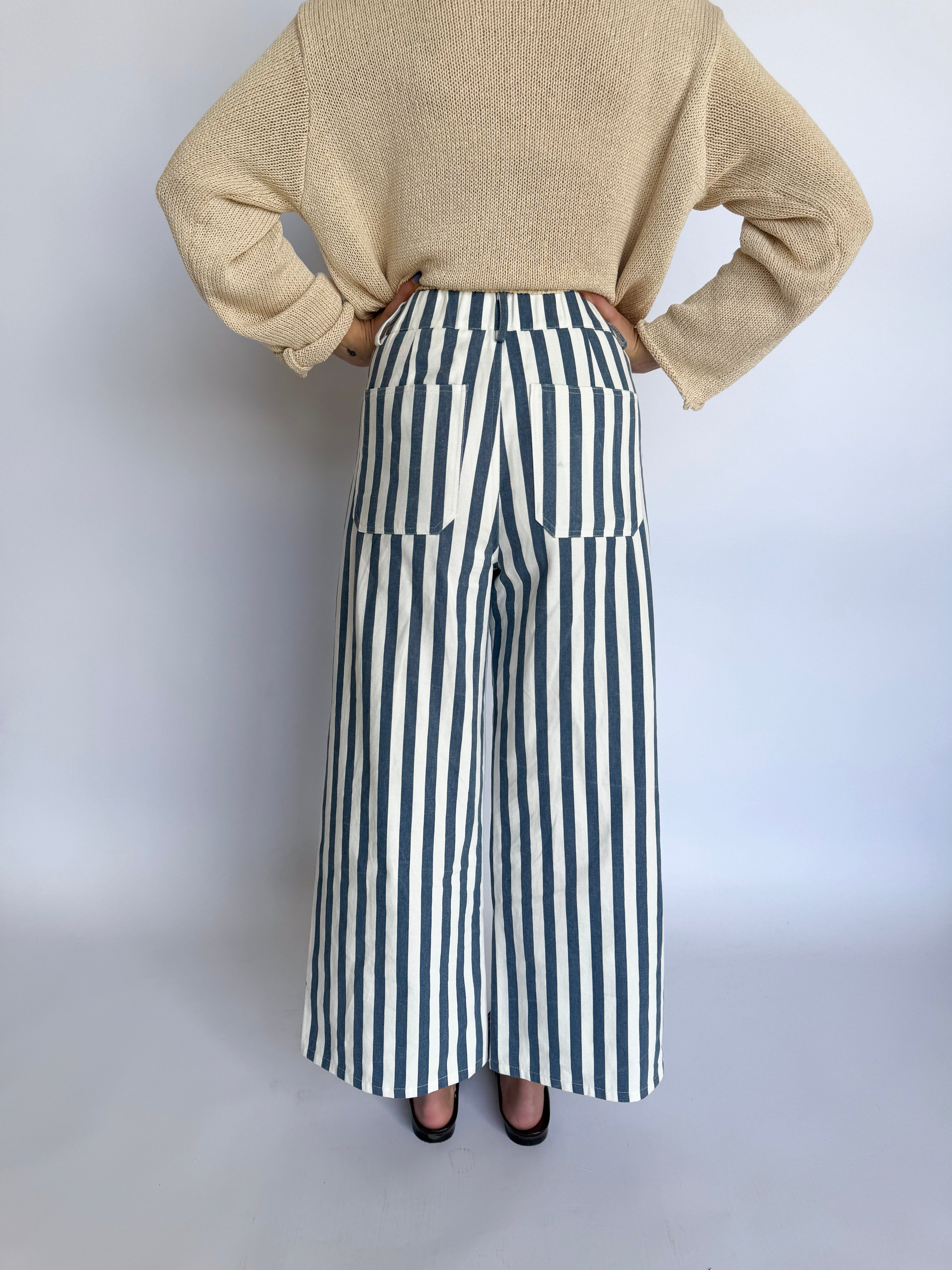 Kendra Striped Jeans in Blue + White