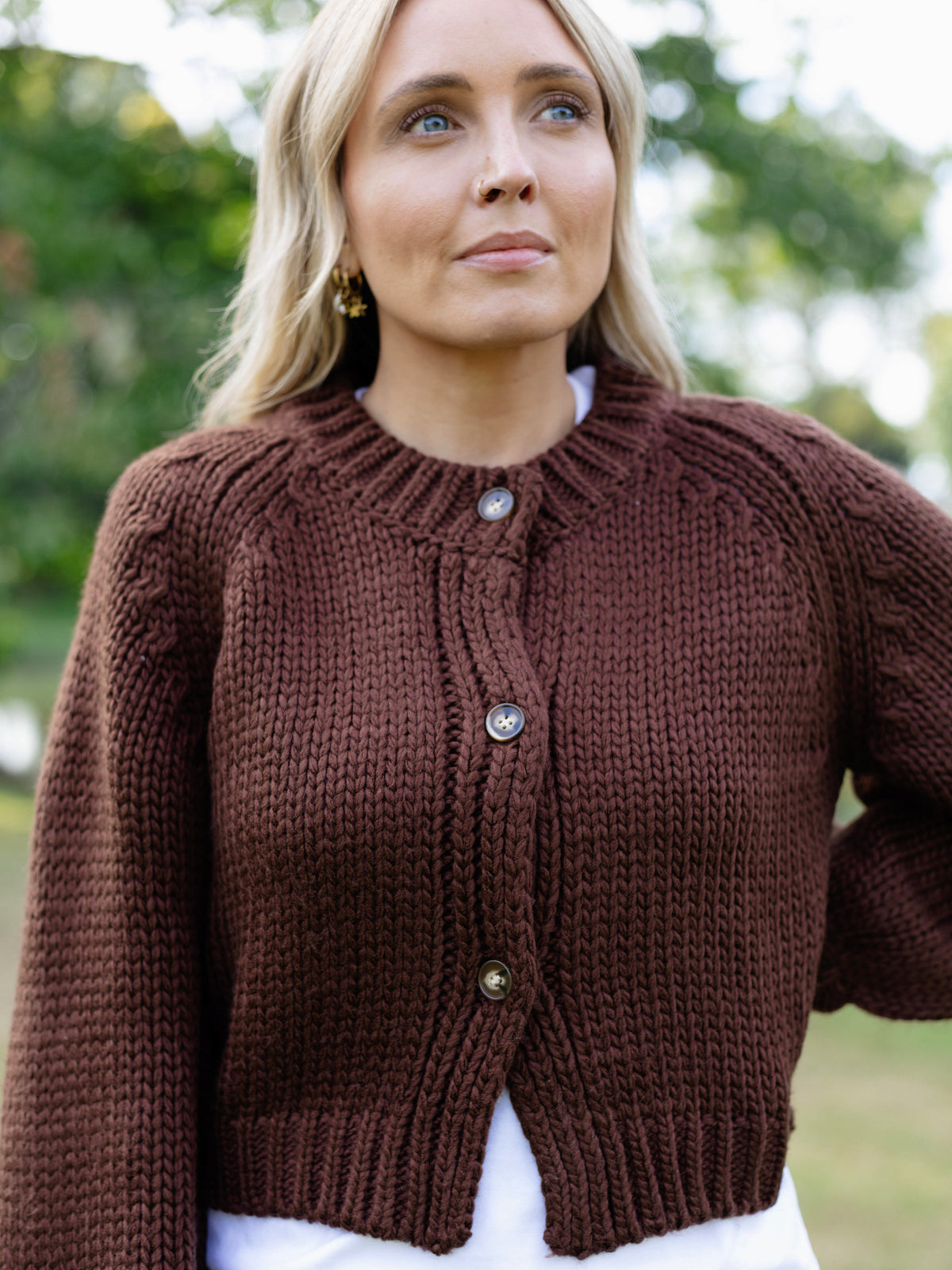 Dance More Buttoned Cardigan in Brown