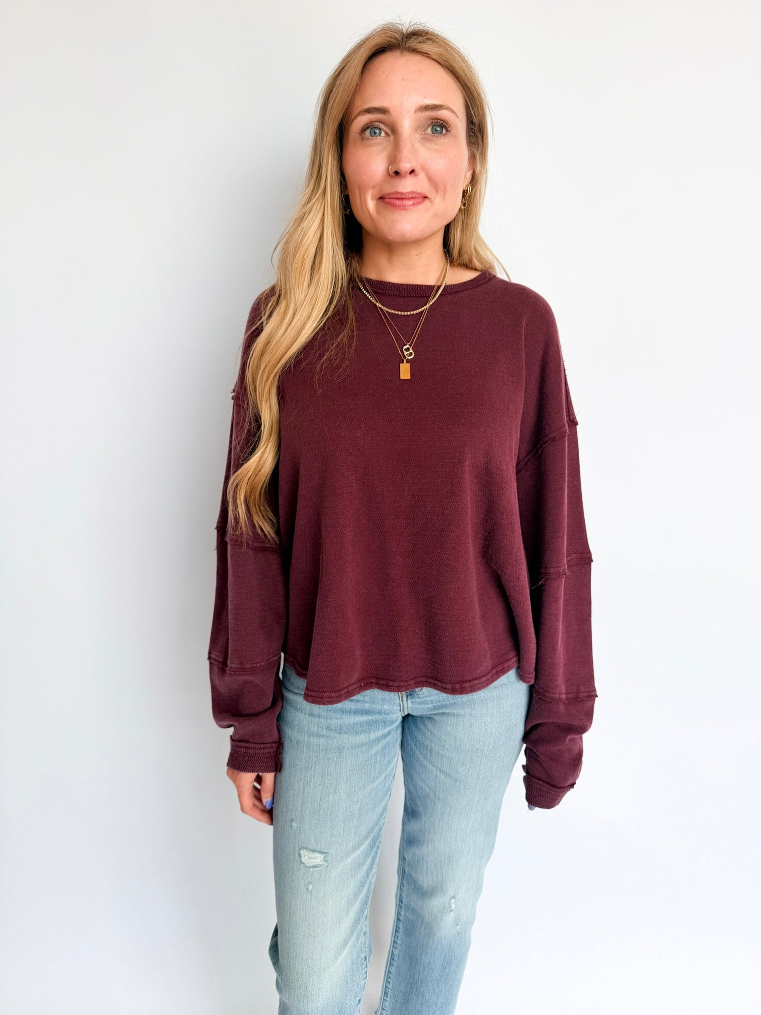 Leah Mineral Wash Raw Edge Crewneck