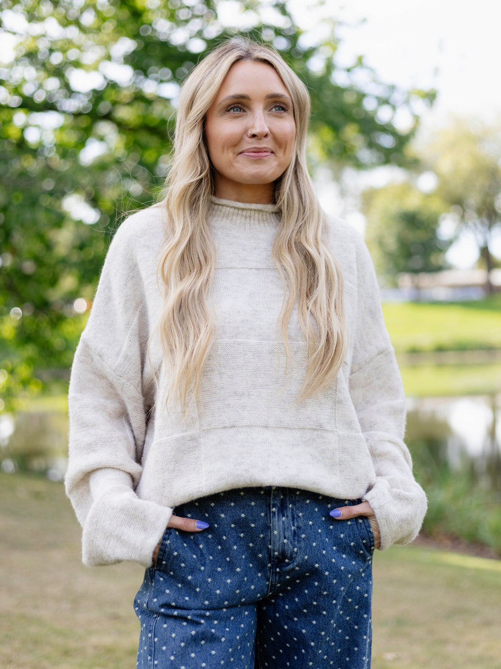 Ryleigh Patchwork Sweater in Natural