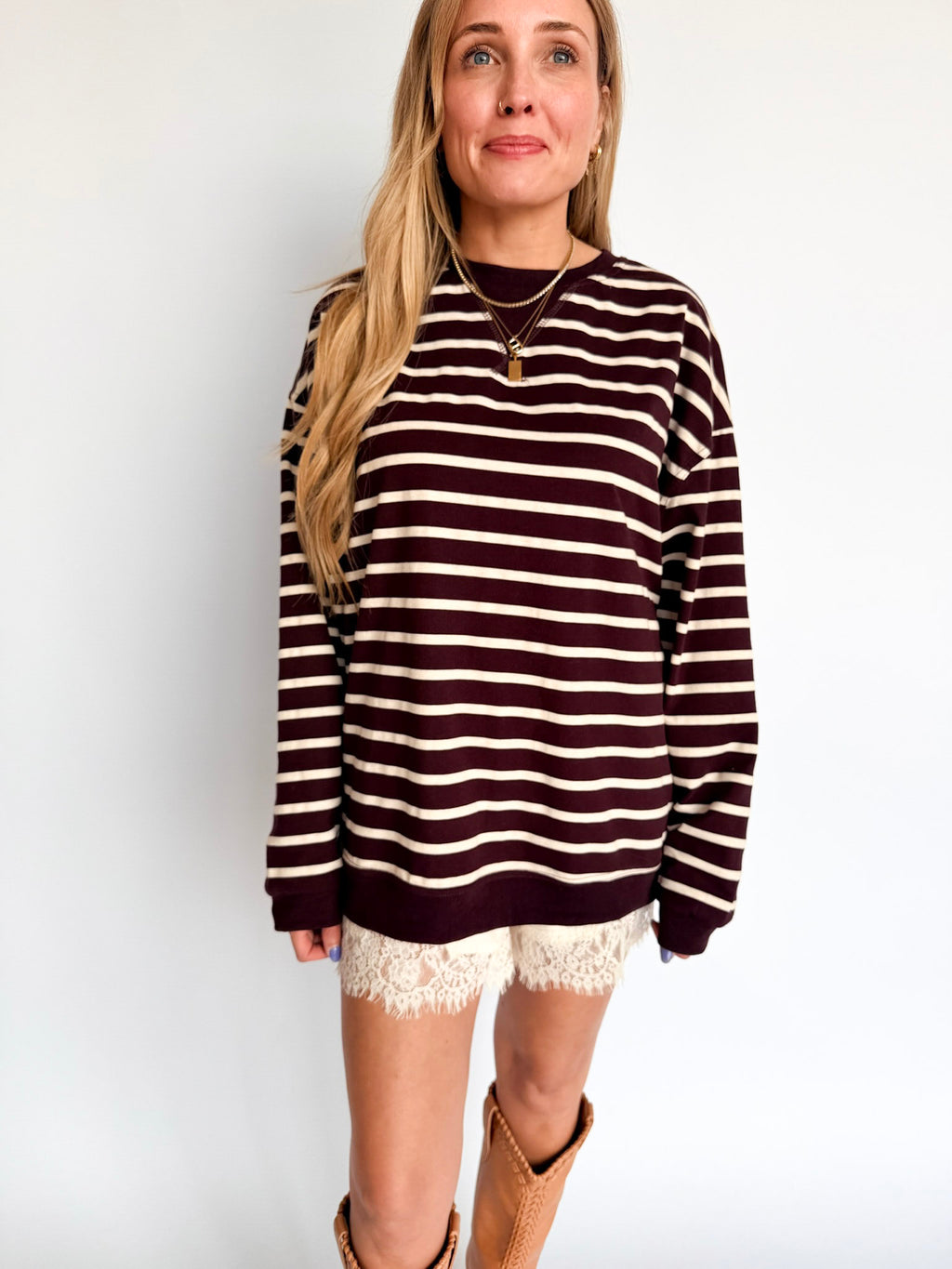 Adeline Striped Long Sleeve Top in Raspberry