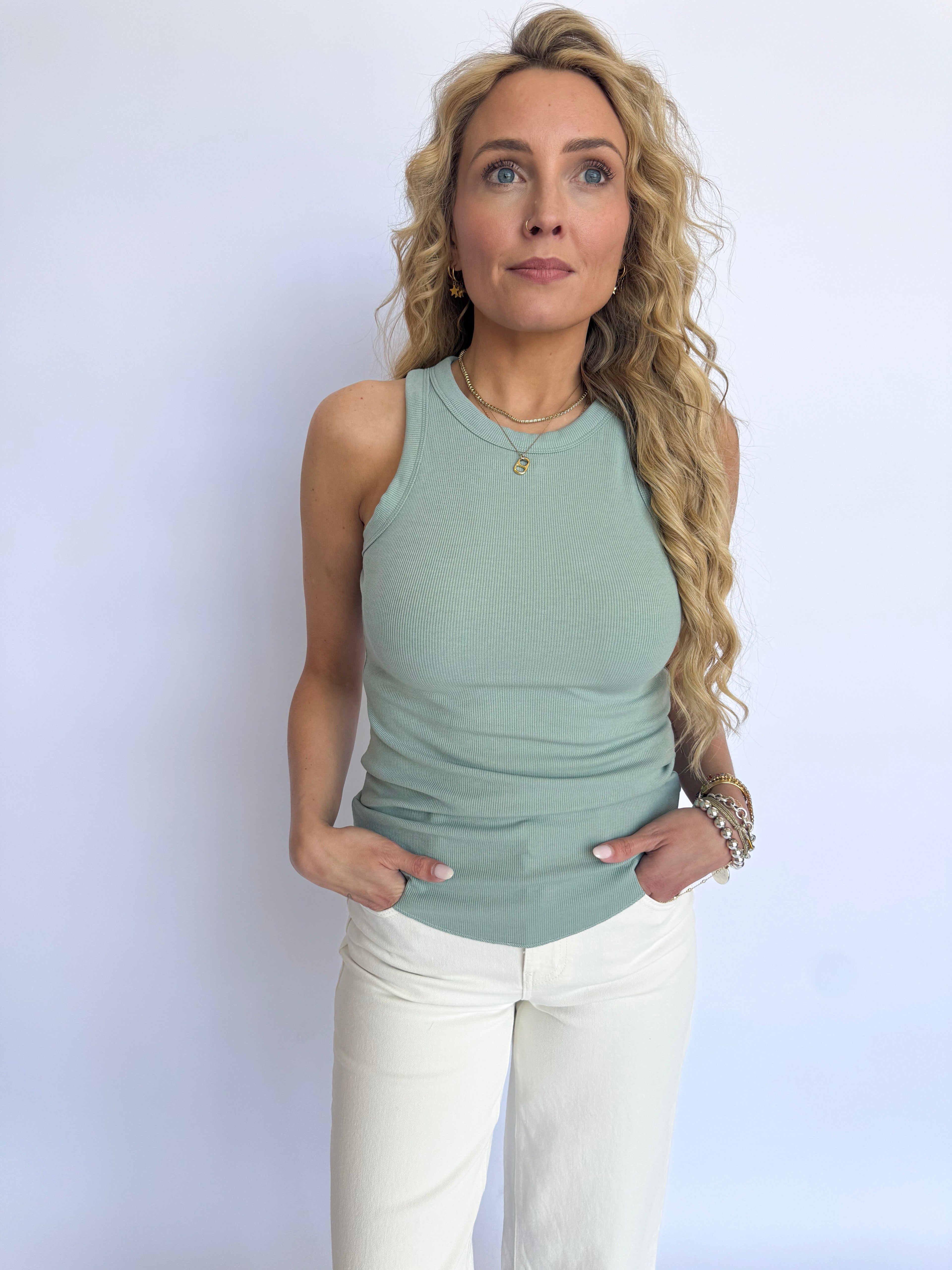 Merrin Ribbed Tank in Sage