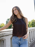 Ariana Lace Trim Halter in Dark Brown