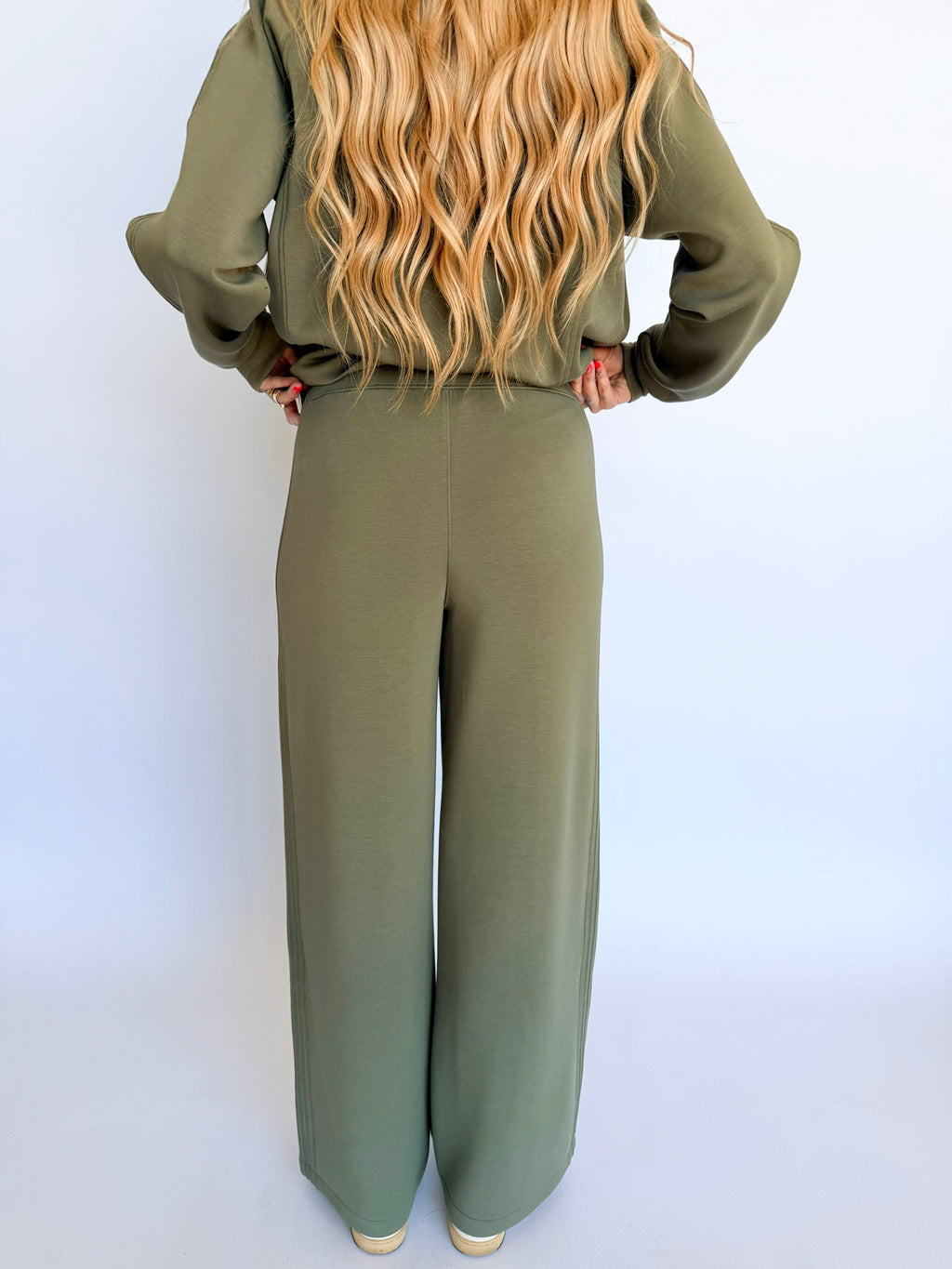 Spanx Pintuck Wide Leg Track Pants in Herb