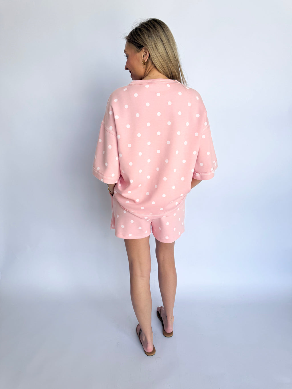 Logan Polka Dot Scuba Shorts + Top Set in Pink