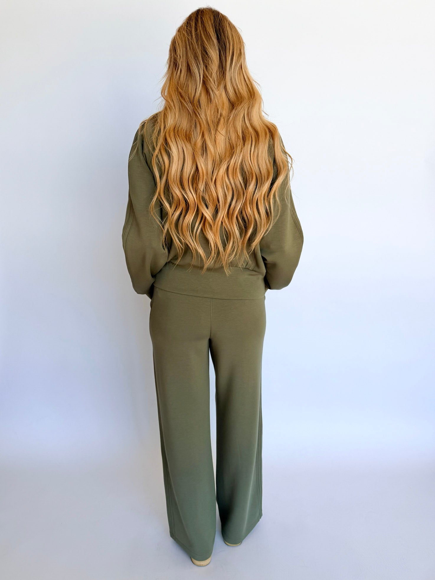 Spanx Pintuck Wide Leg Track Pants in Herb