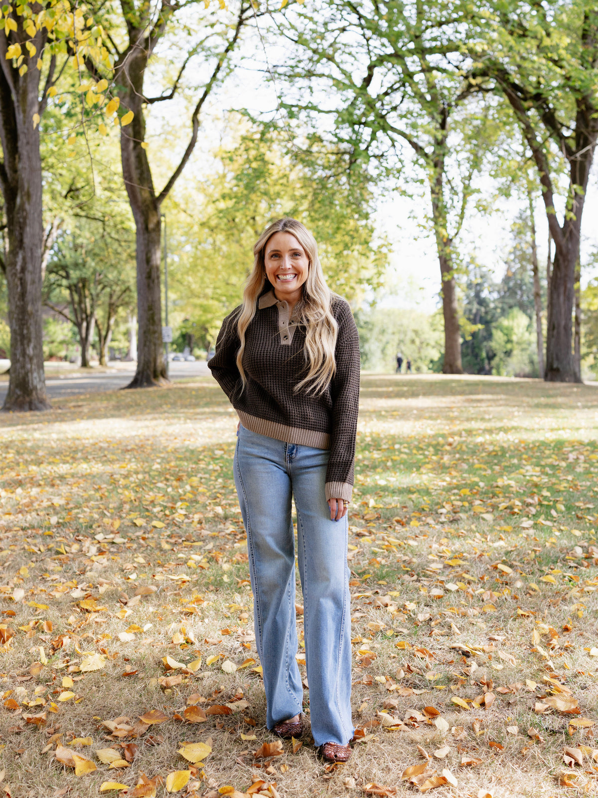 Evangeline Waffle Collar Sweater in Dark Olive