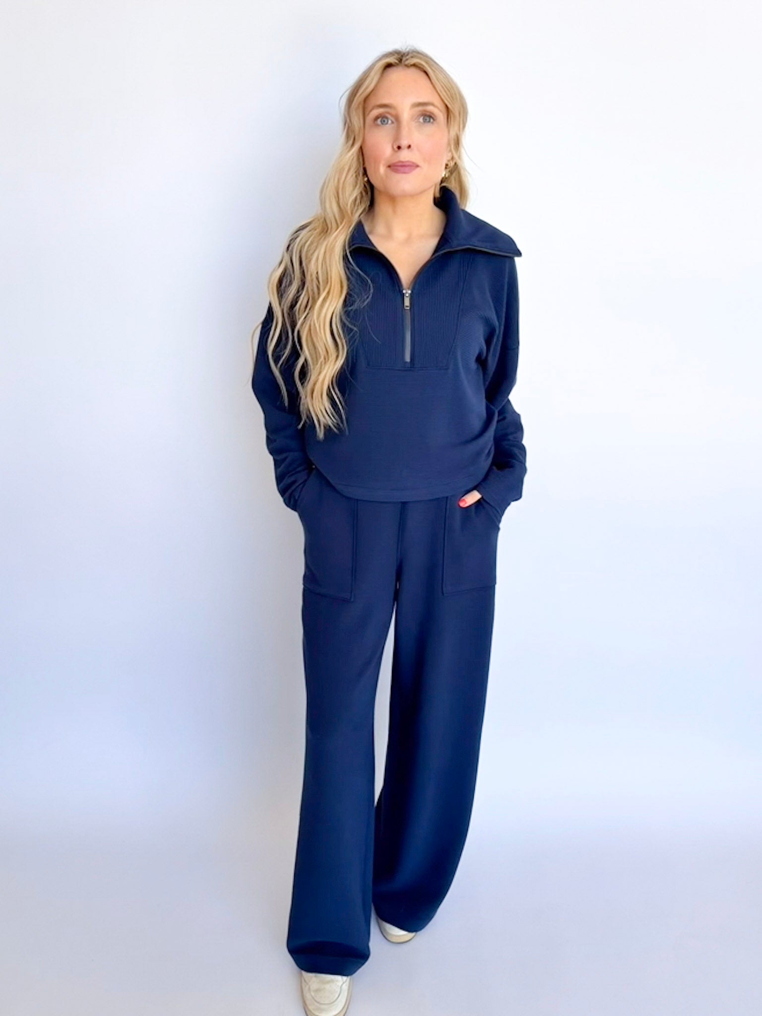 Spanx AirEssentials French Rib Half Zip in Navy