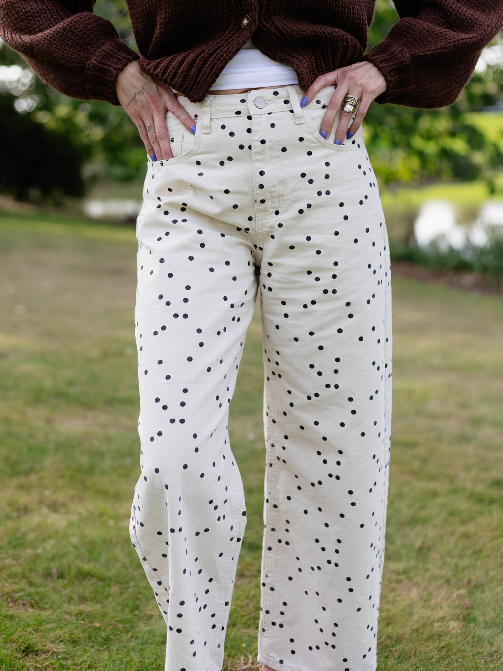 Esther Polka Dot Barrel Pants in Ivory