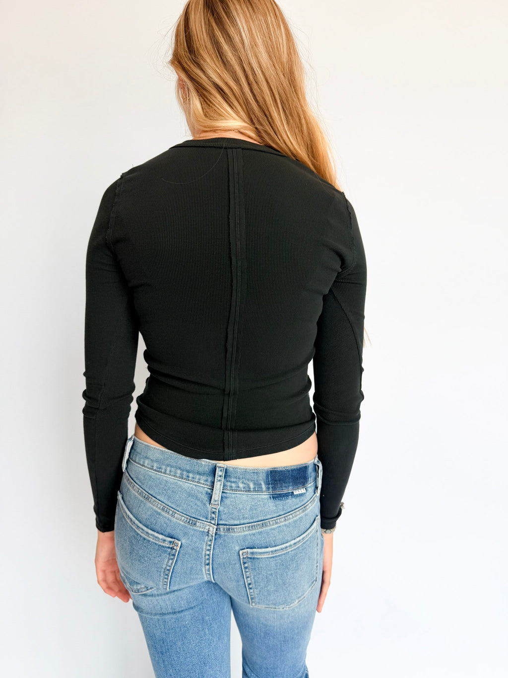 Ellie Long Sleeve Henley in Black