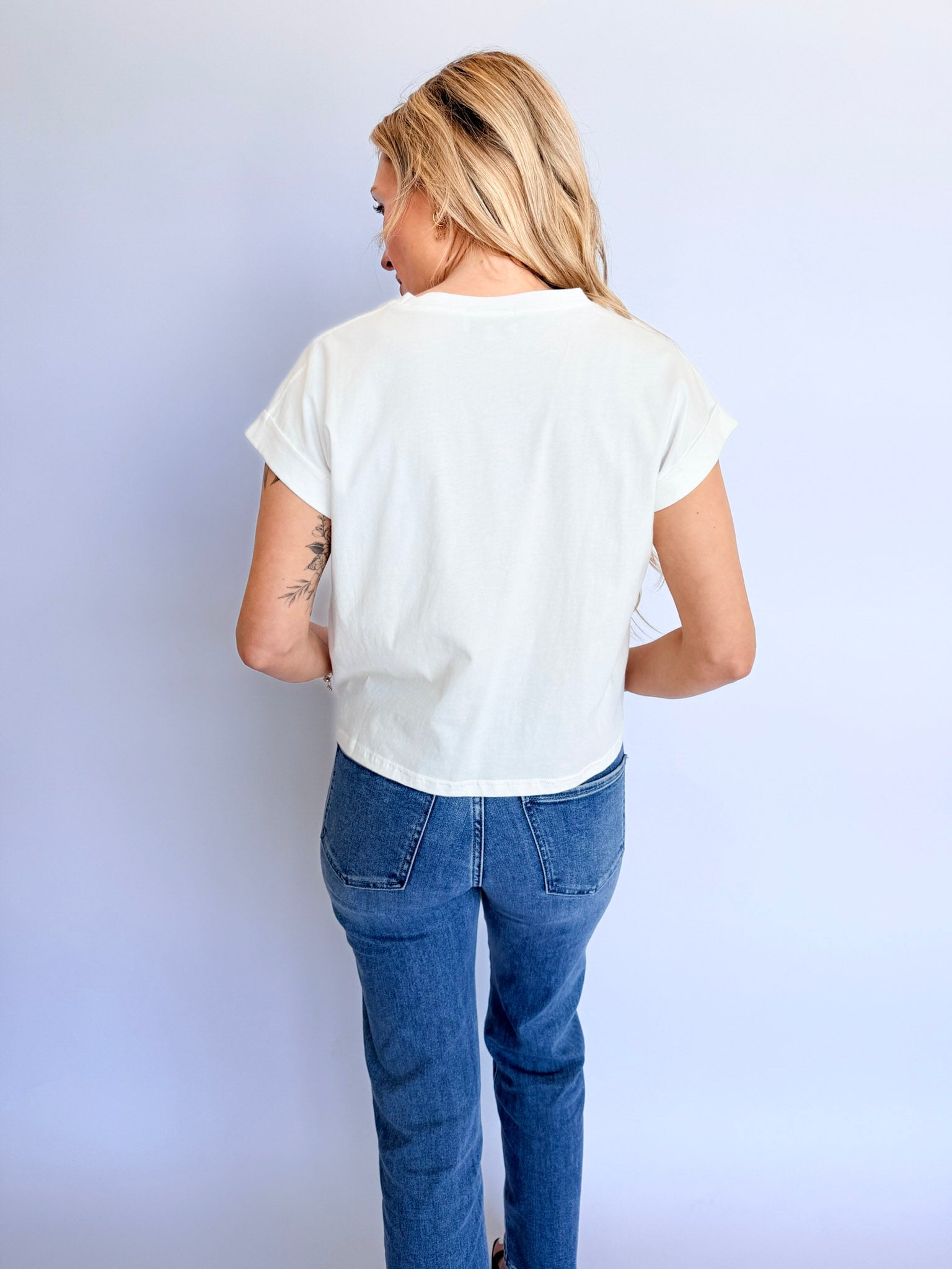 Elsin Cuffed Sleeve Top in Off White