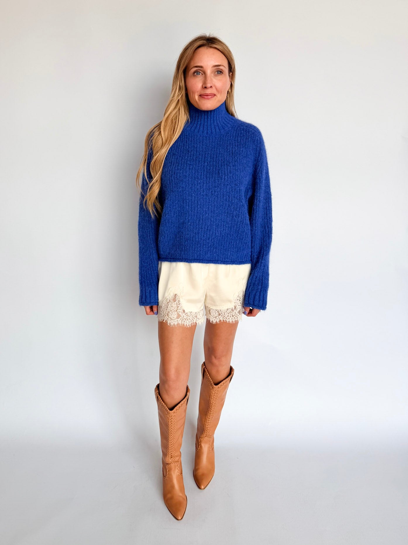 Eliana Soft Mock Neck Sweater in Cobalt