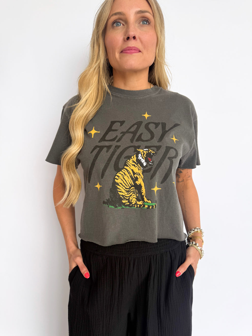 Vienna Easy Tiger Vintage Graphic Cropped Tee in Pepper