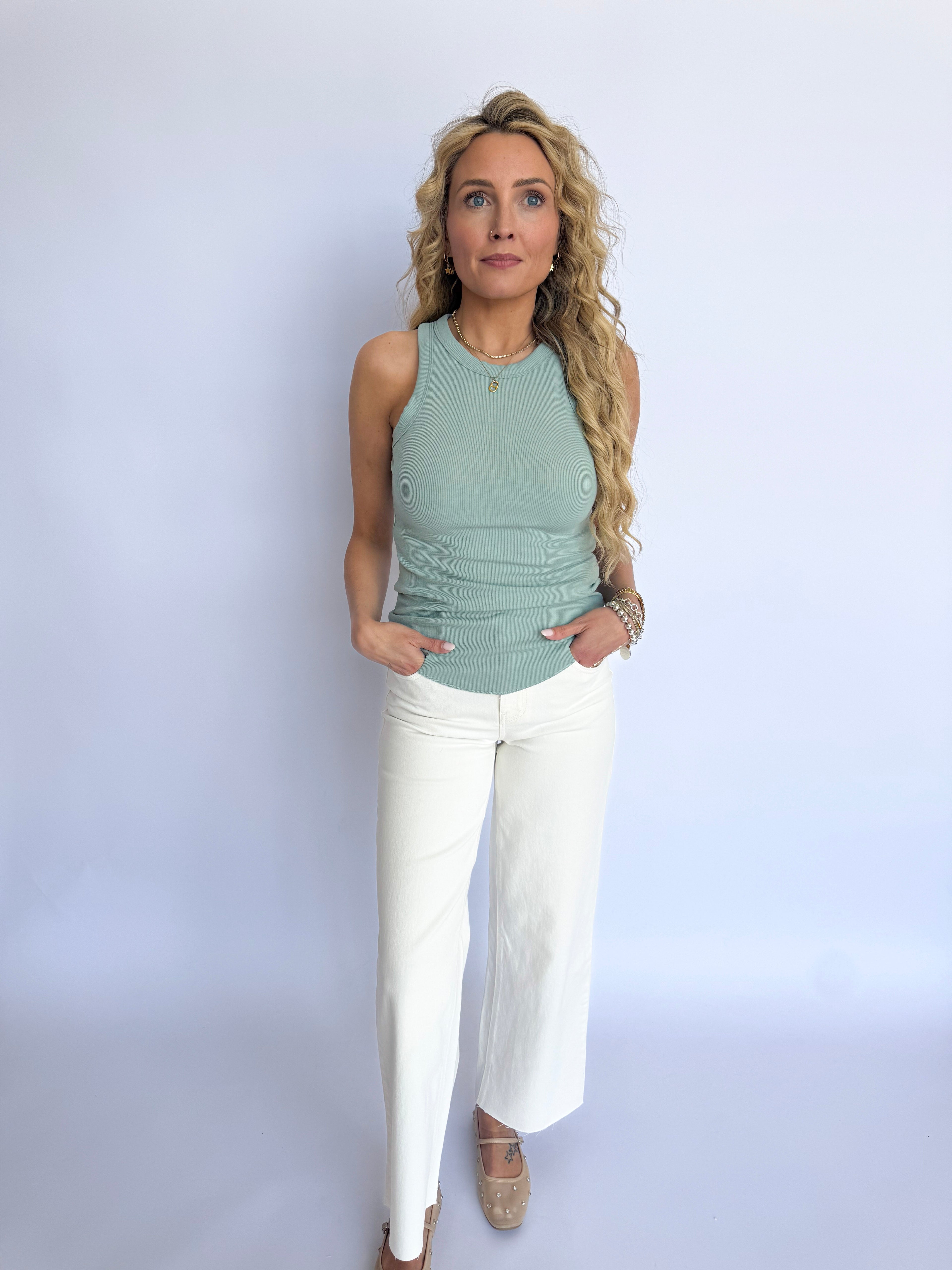 Merrin Ribbed Tank in Sage