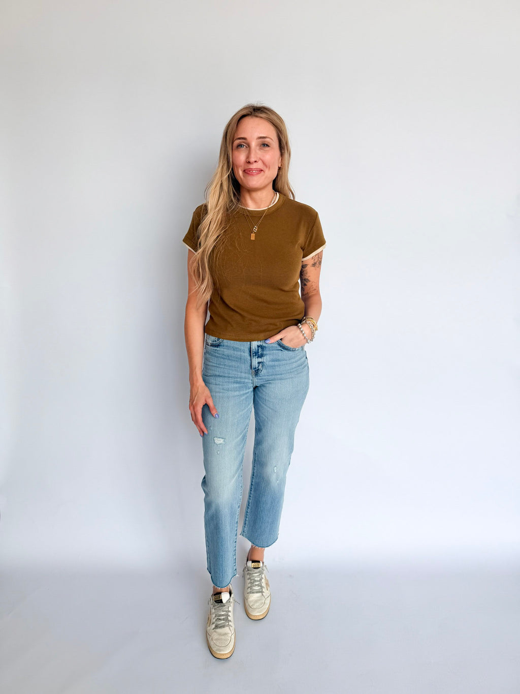 Madison Double Layered Top in Olive + Beige