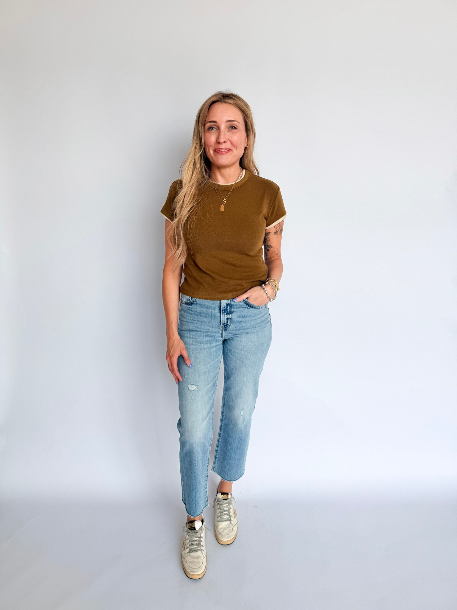 Madison Double Layered Top in Olive + Beige