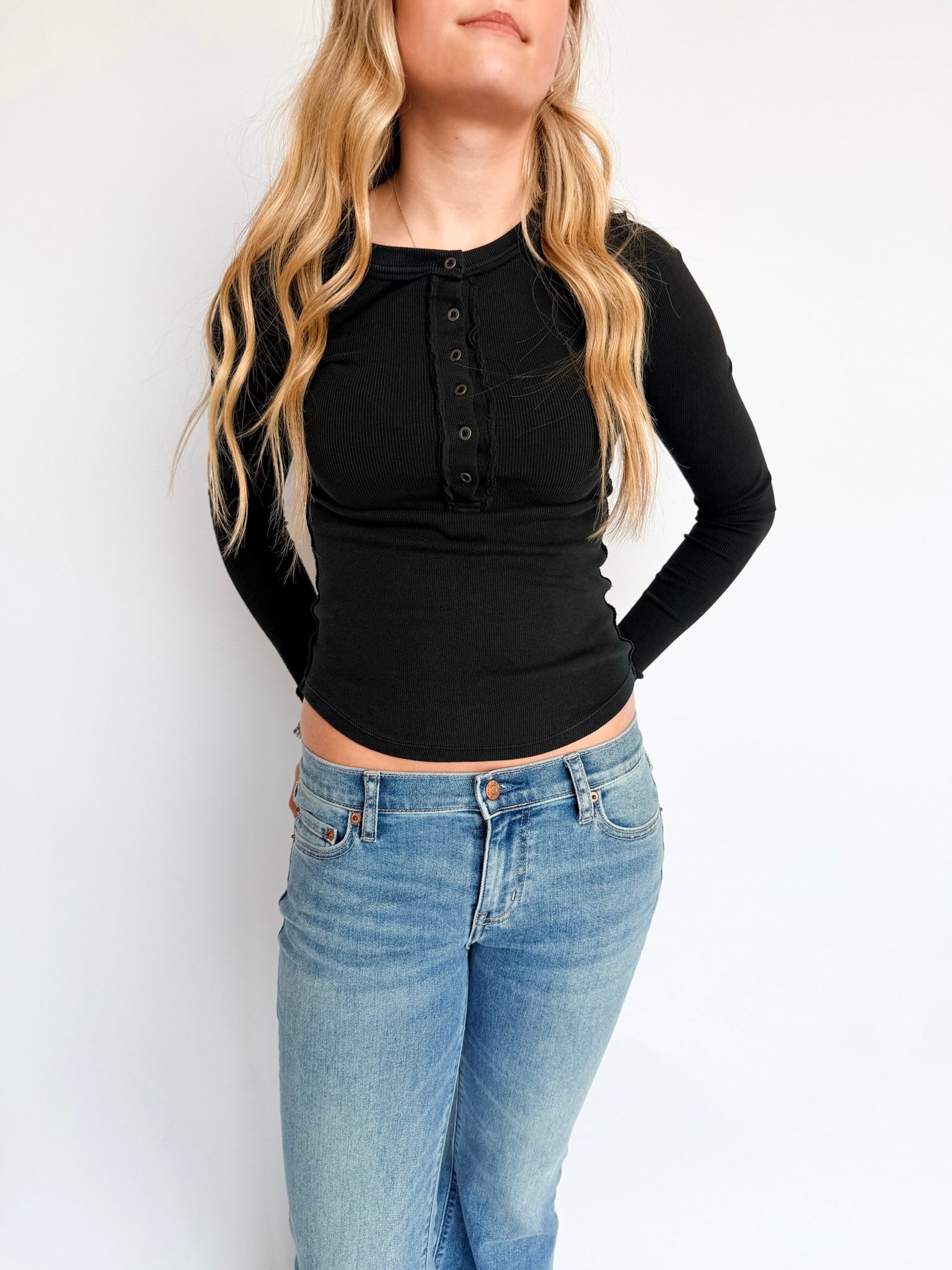 Ellie Long Sleeve Henley in Black