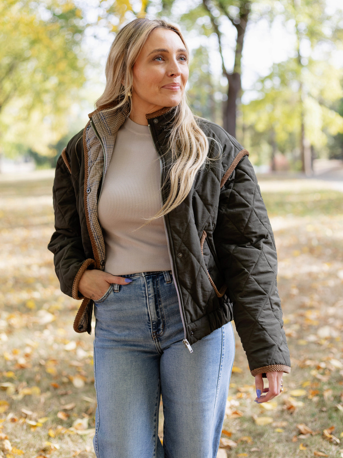 Hallie Corduroy Trim Jacket in Olive
