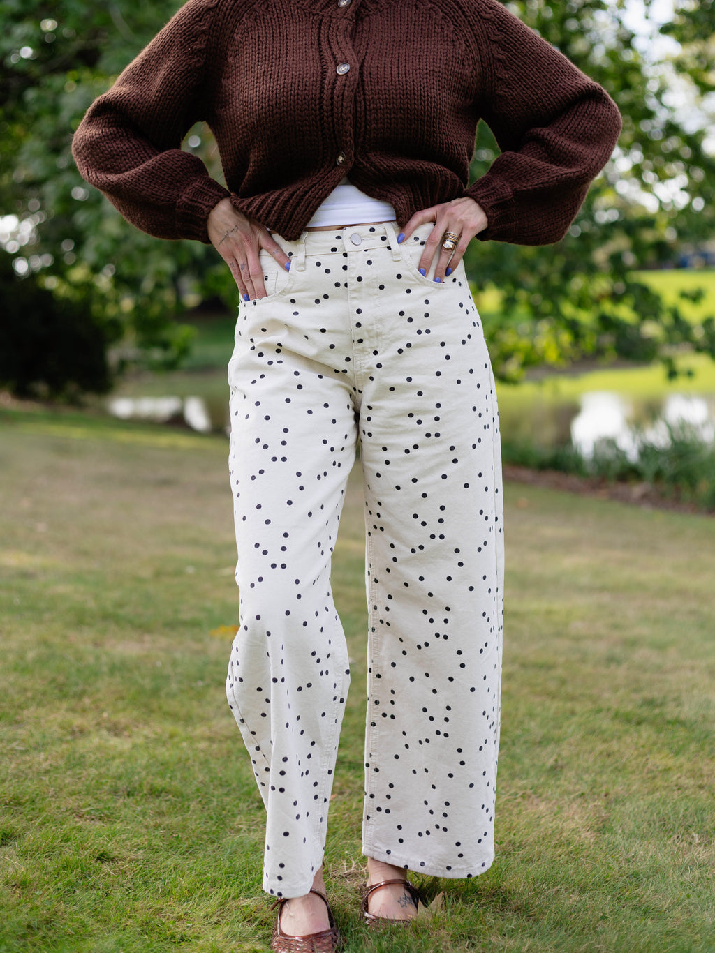 Esther Polka Dot Barrel Pants in Ivory