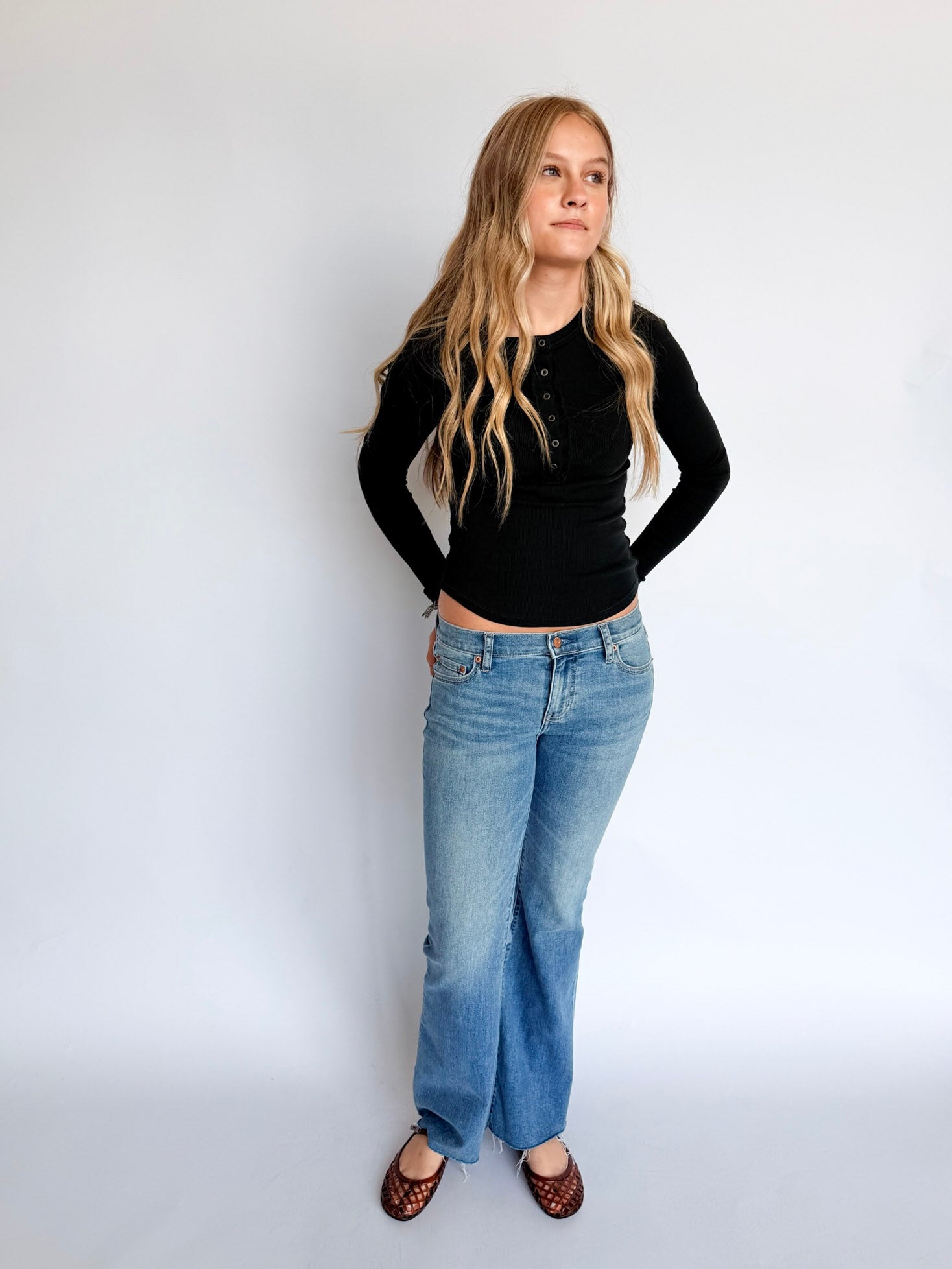 Ellie Long Sleeve Henley in Black