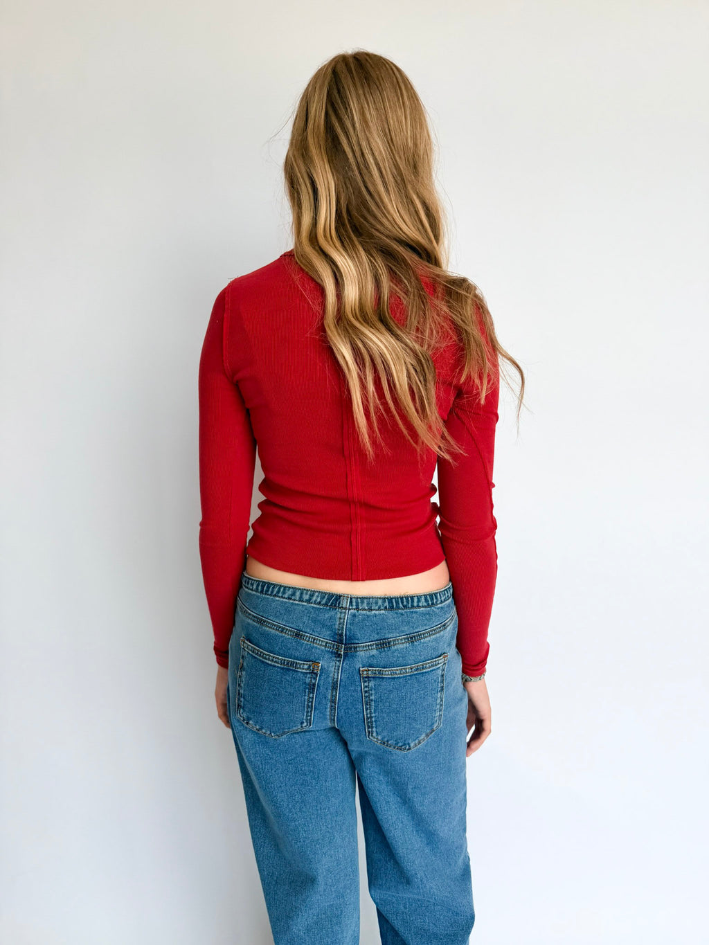 Ellie Long Sleeve Henley in Dark Red