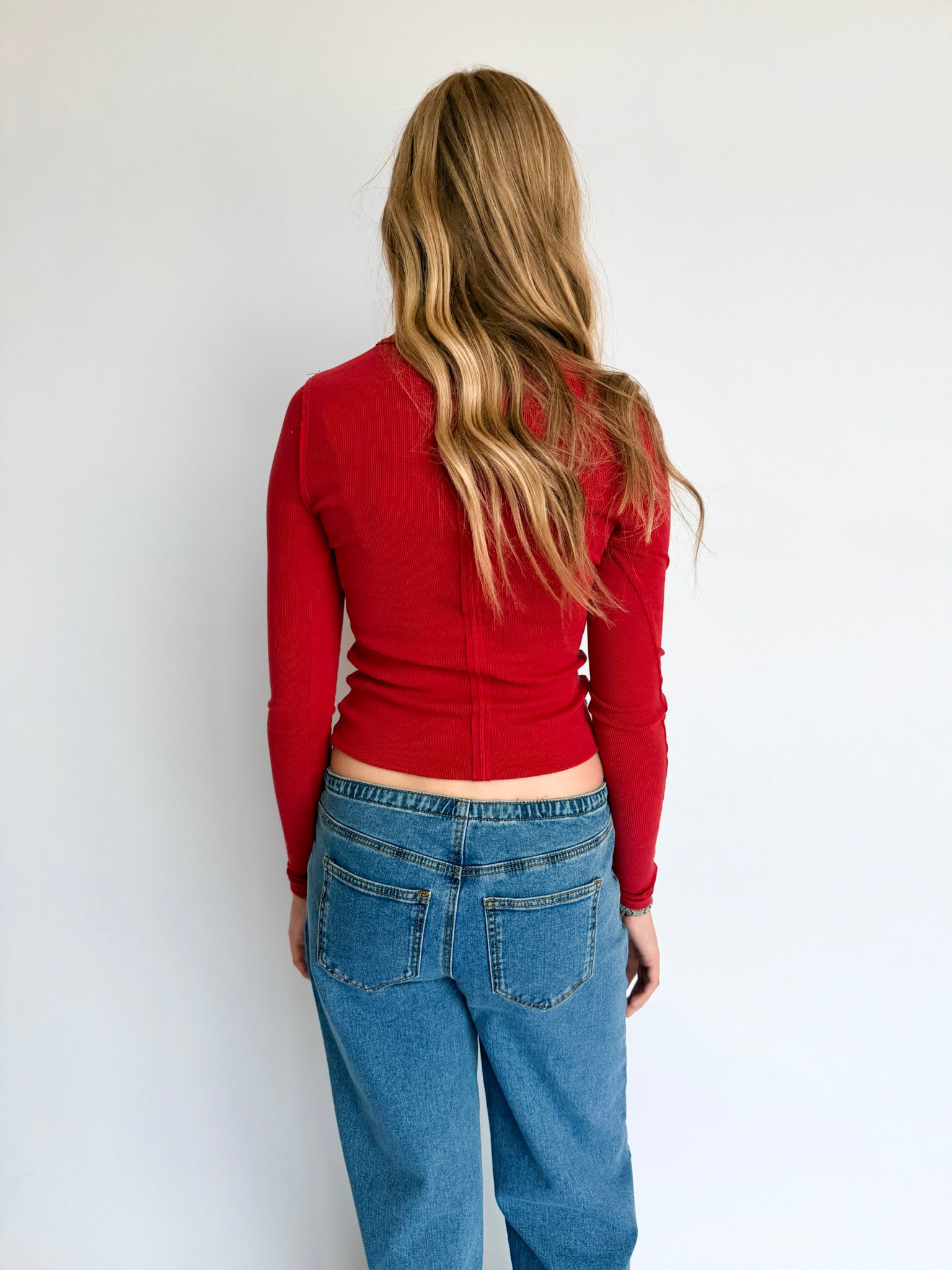 Ellie Long Sleeve Henley in Dark Red