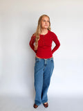 Ellie Long Sleeve Henley in Dark Red
