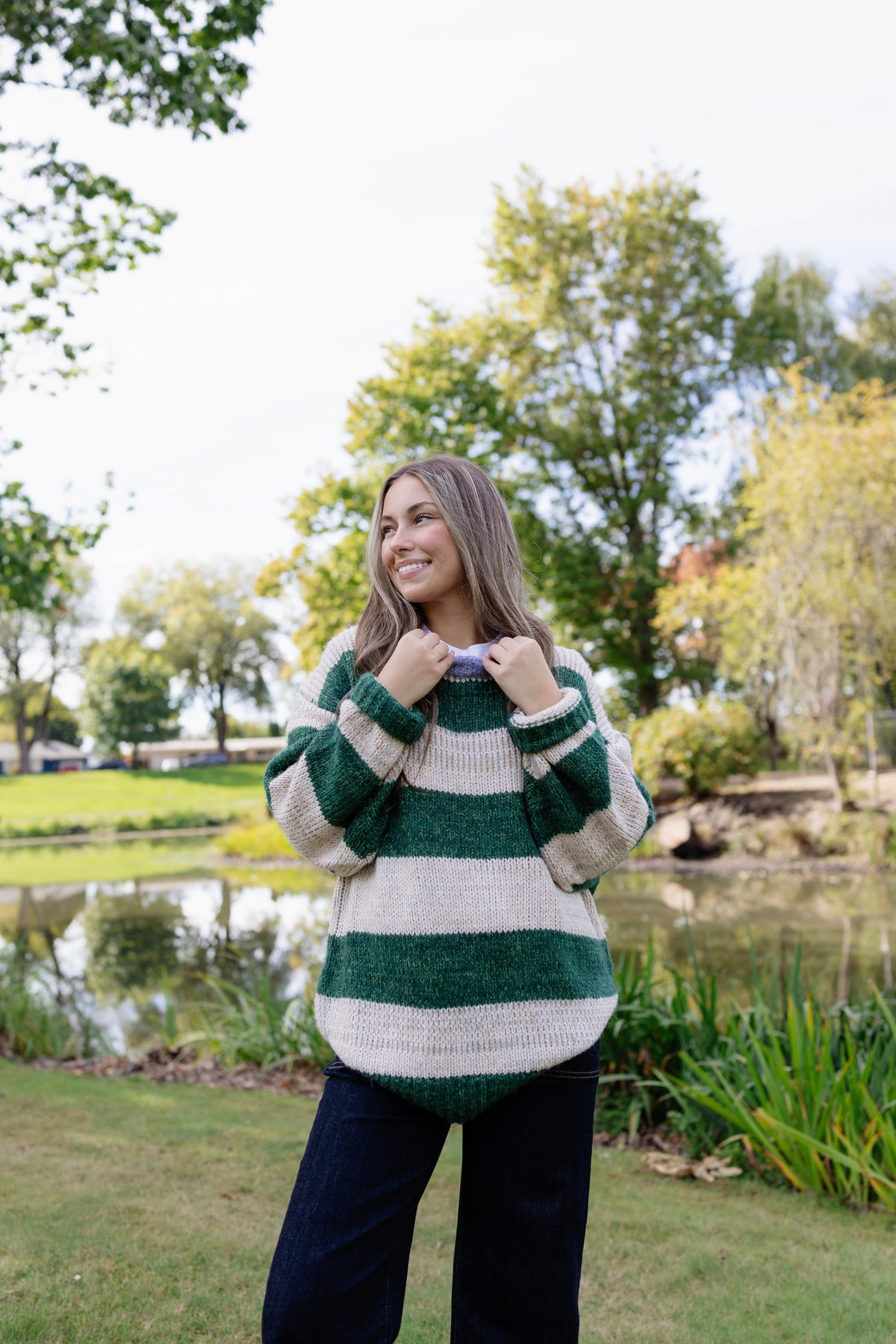 Alina Oversized Stripe Sweater in Green