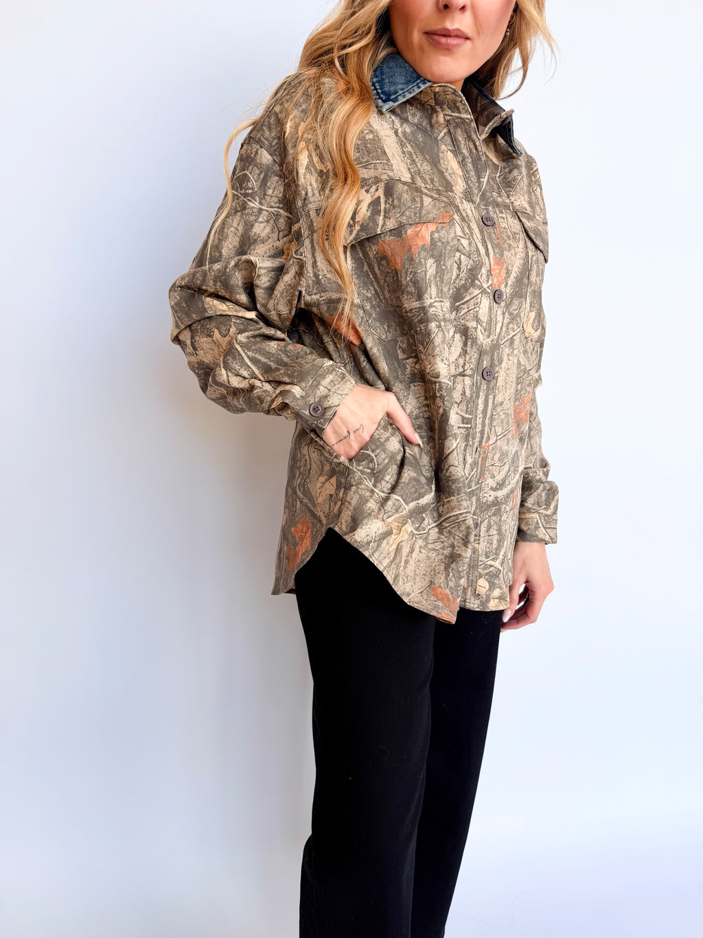 Vera Denim Collar Camo Shacket