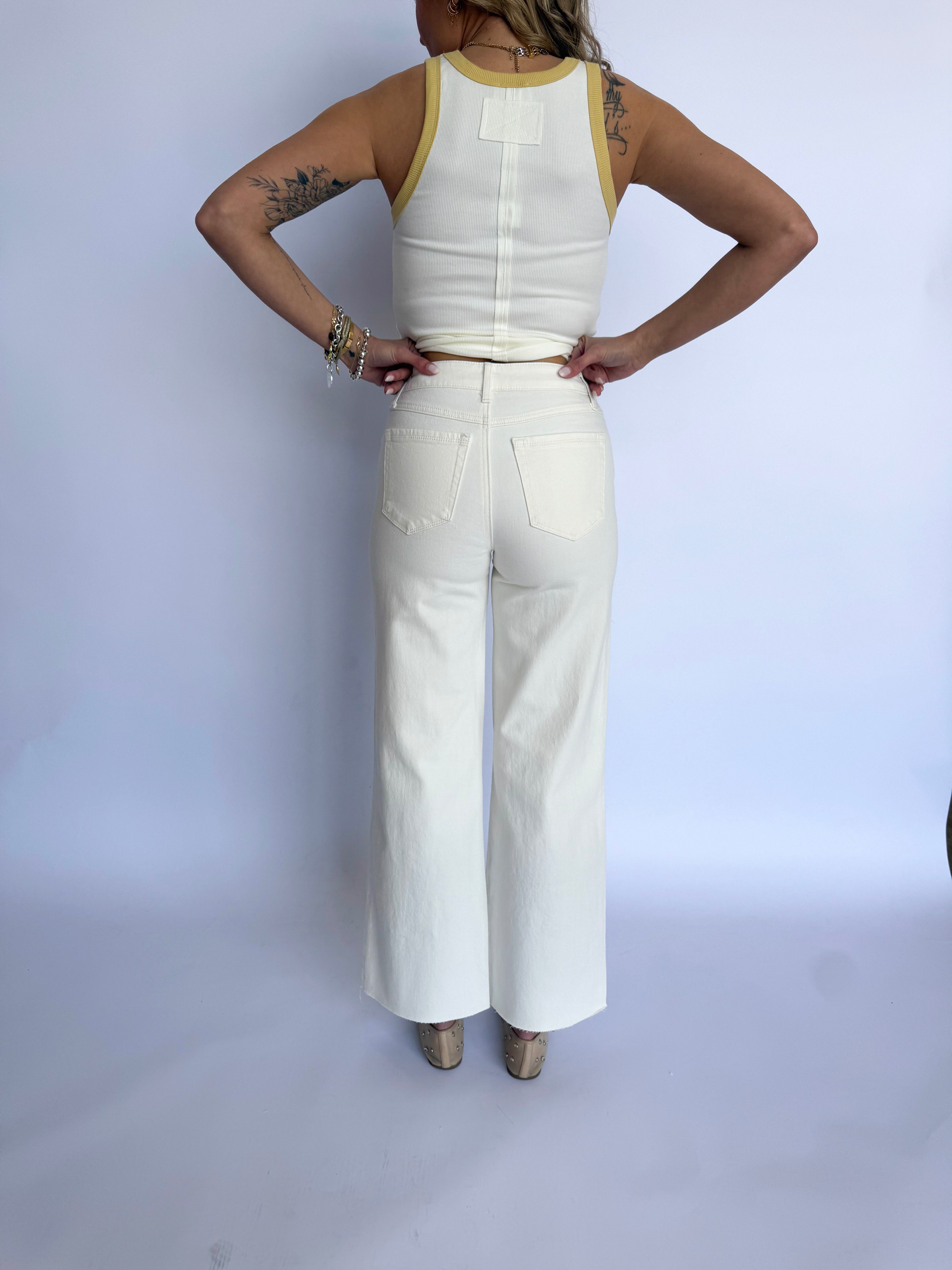 Indira Wide Leg Jeans in Eggshell