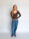 Leilani Lace Trim Henley in Charcoal