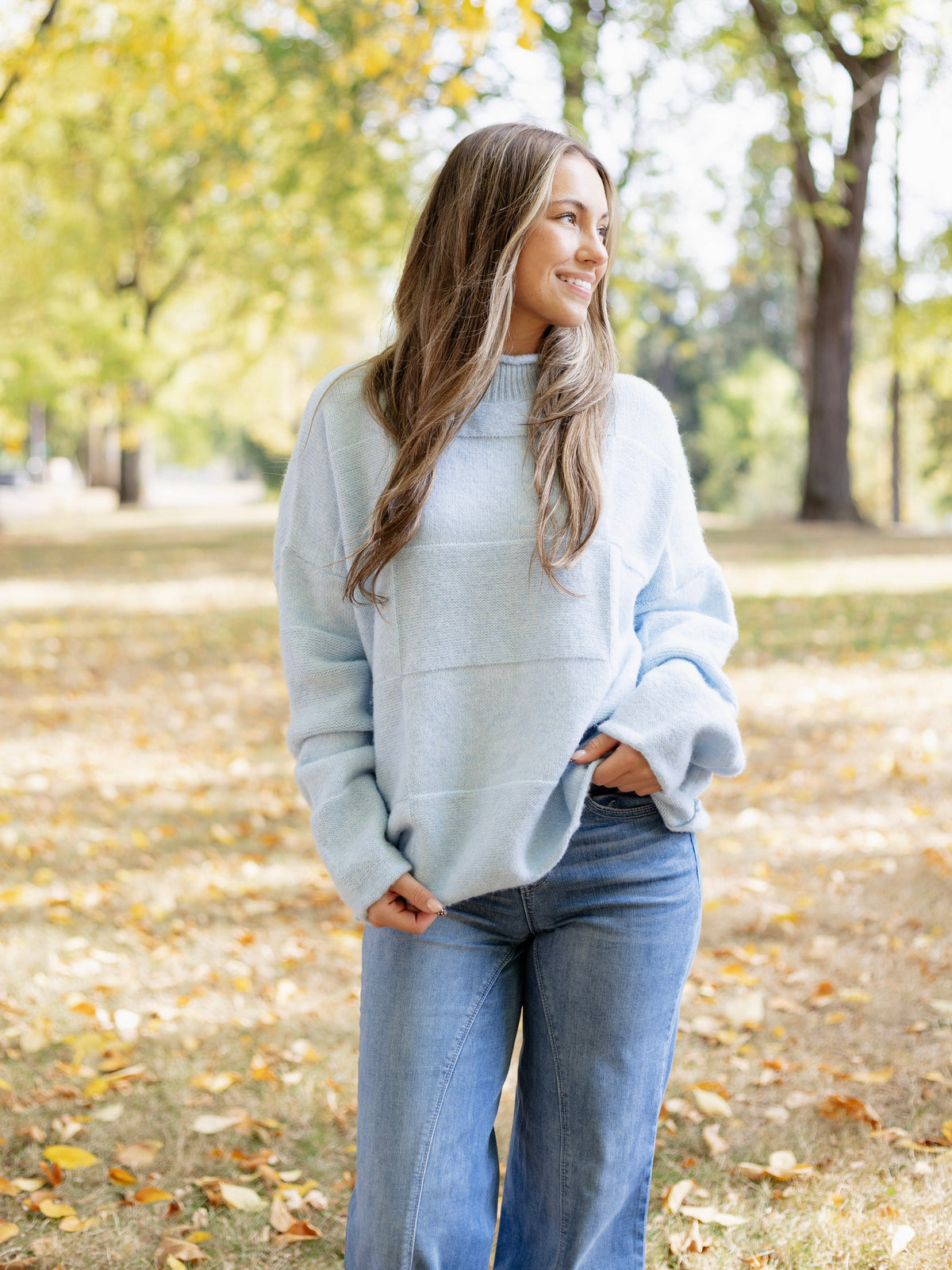 Ryleigh Patchwork Sweater in Sky Blue