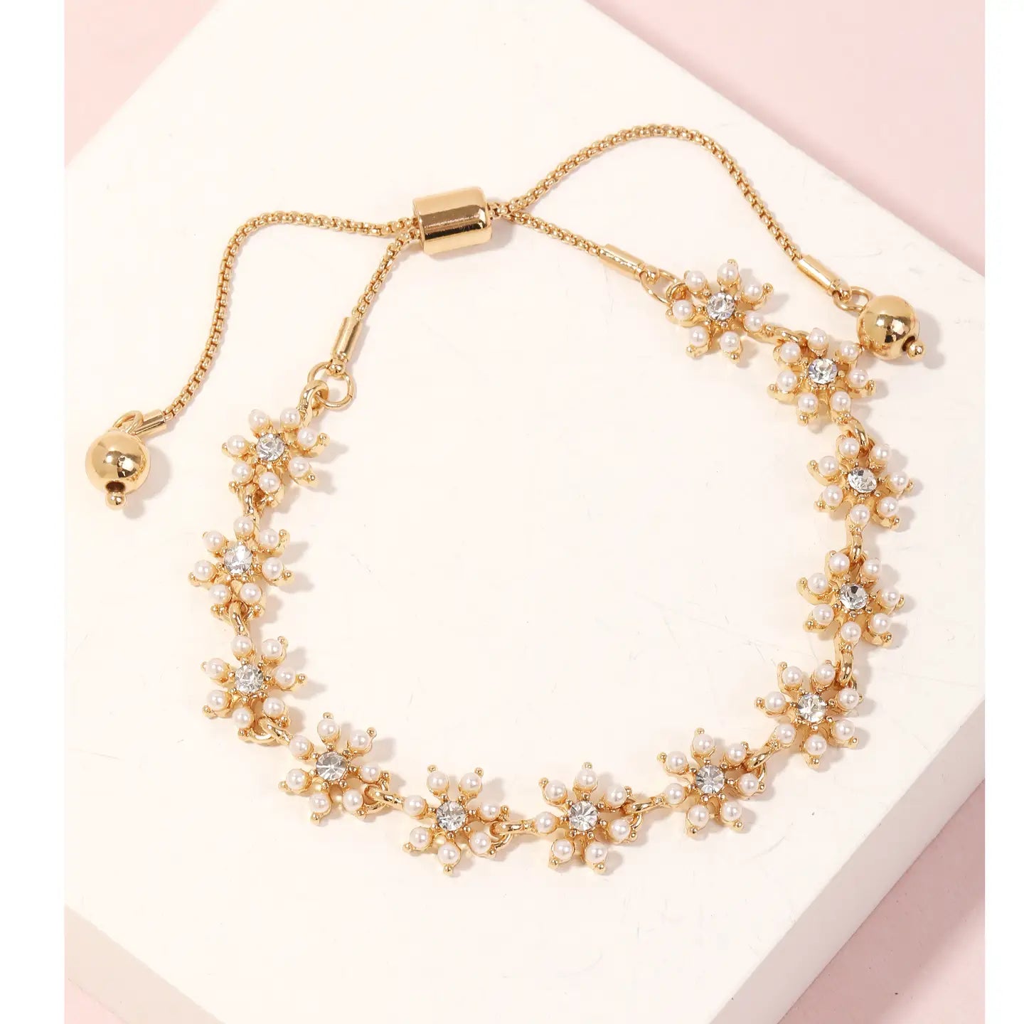Junia Pearly Studded Flower Bracelet in Gold