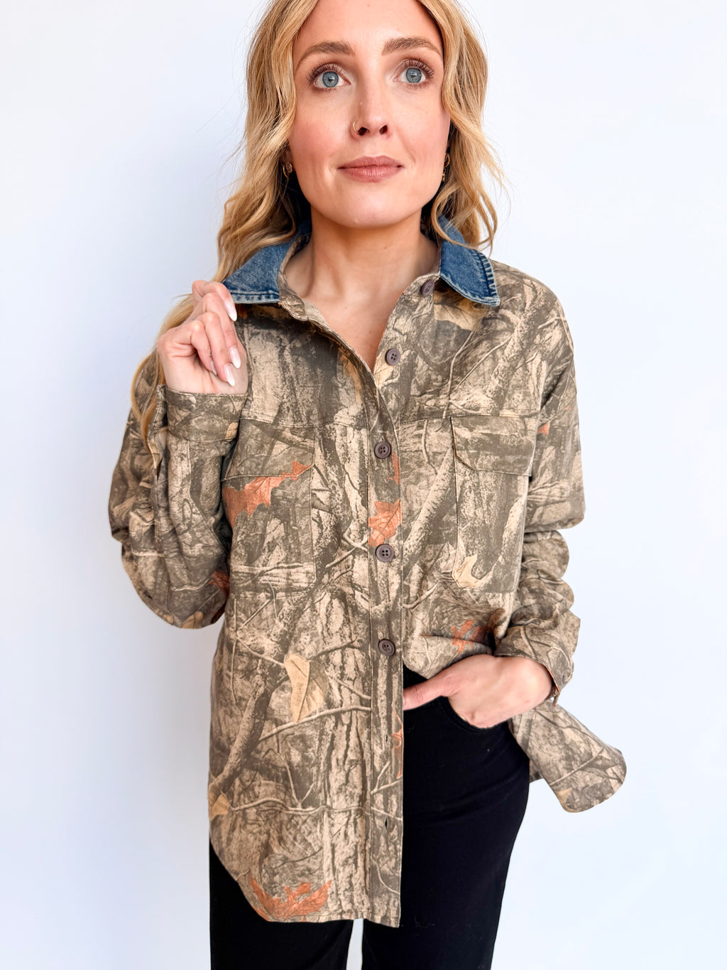 Vera Denim Collar Camo Shacket