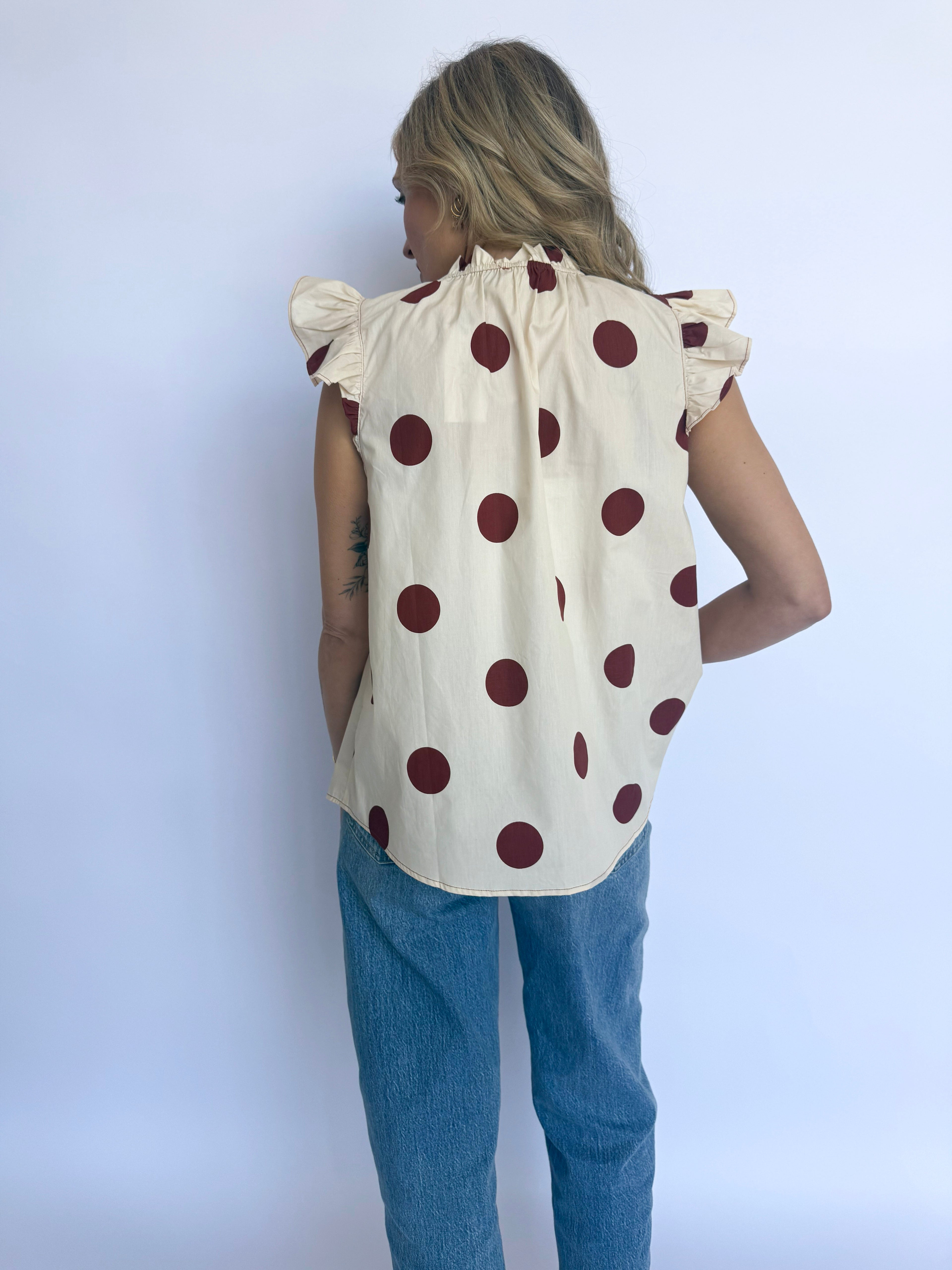 Asher Ruffled Polka Dot Top in Cream + Rust