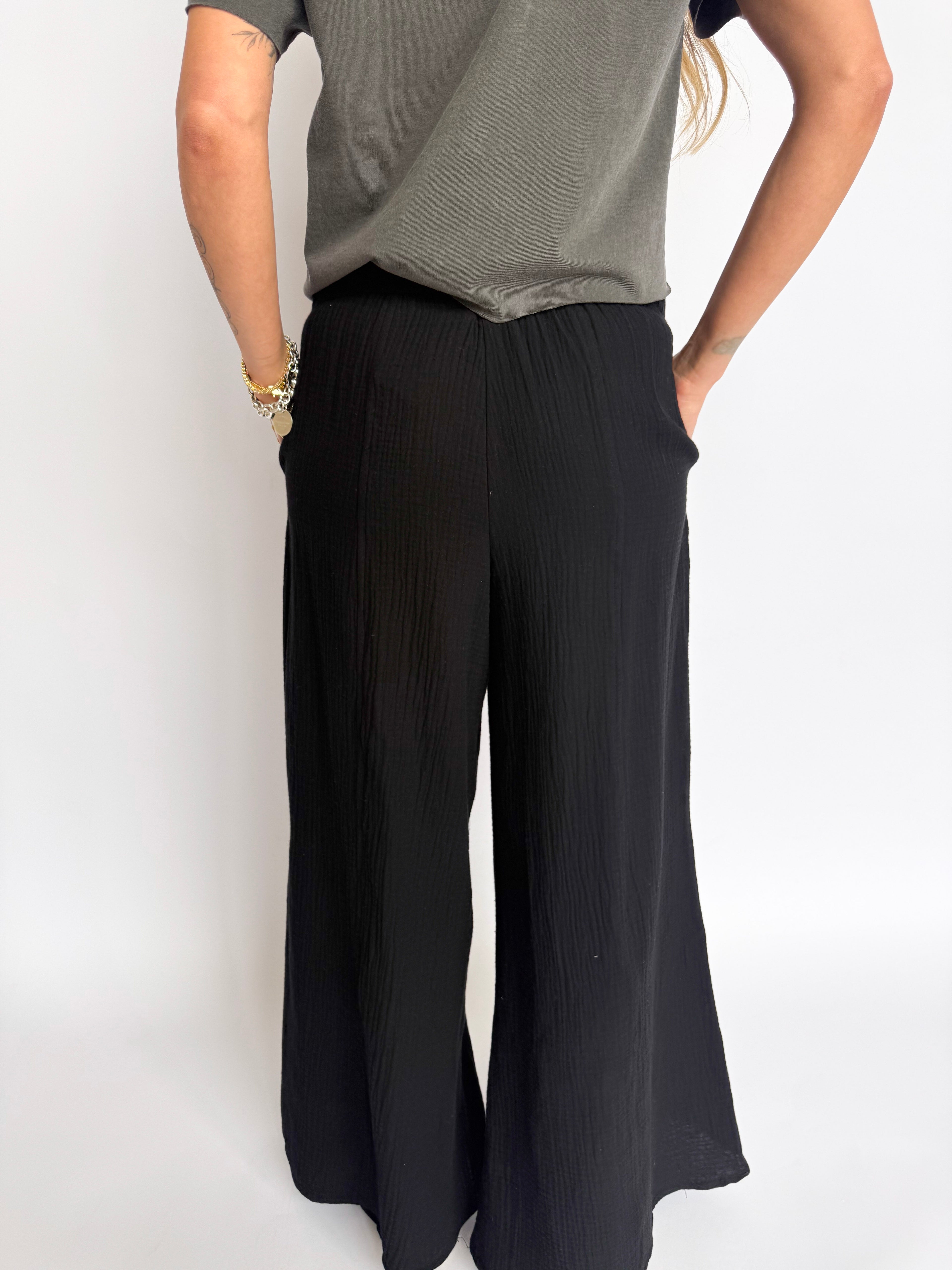 Quincy Smocked Waist Pants in Black
