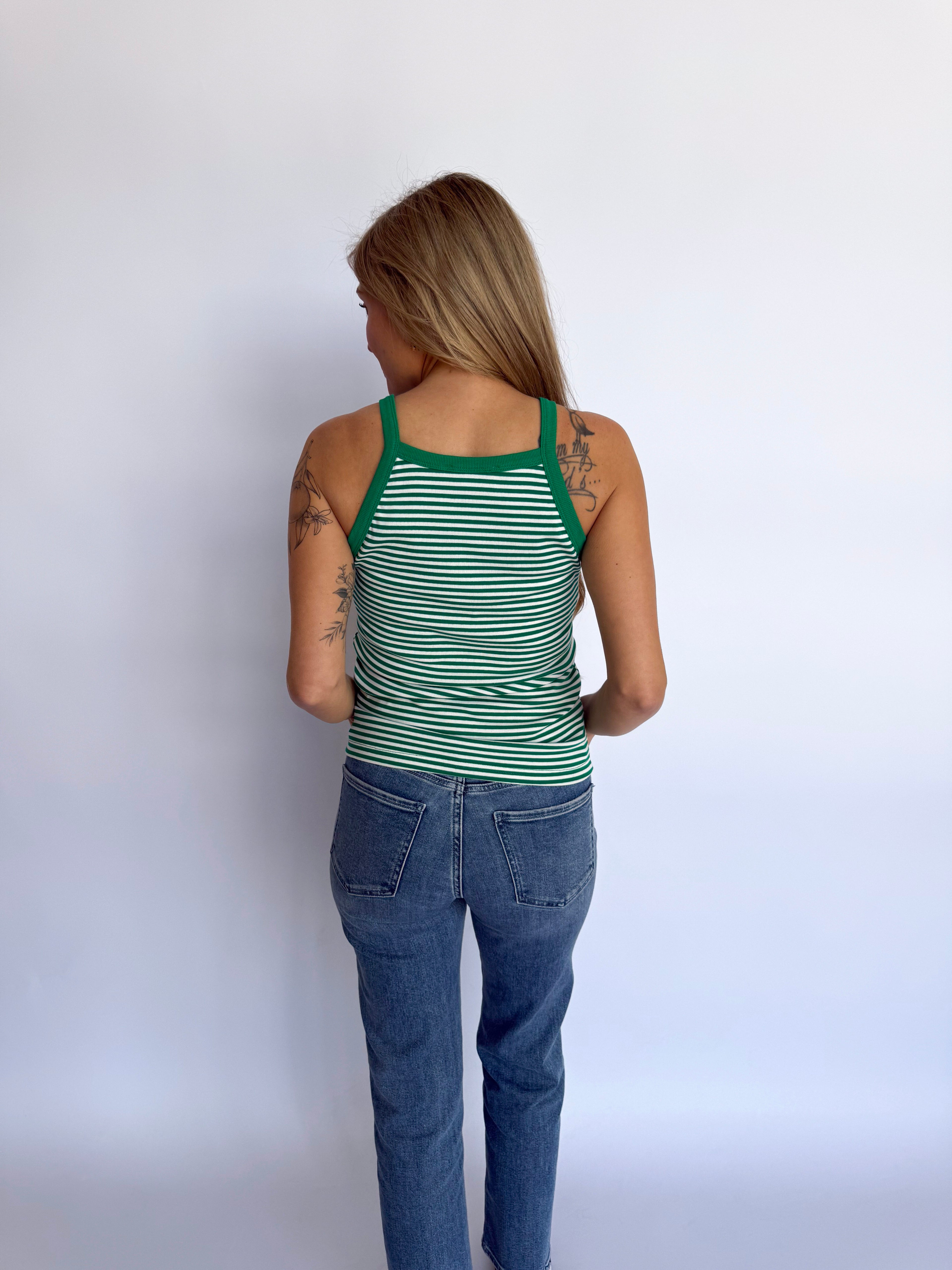 Jessika Striped Ribbed Tank in Green