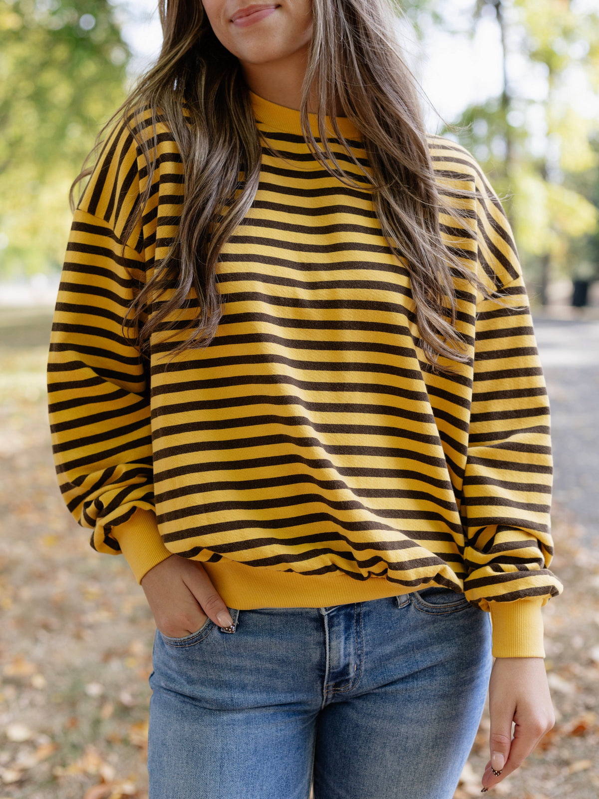 Piper Striped Terry Oversized Sweatshirt in Yellow Gold