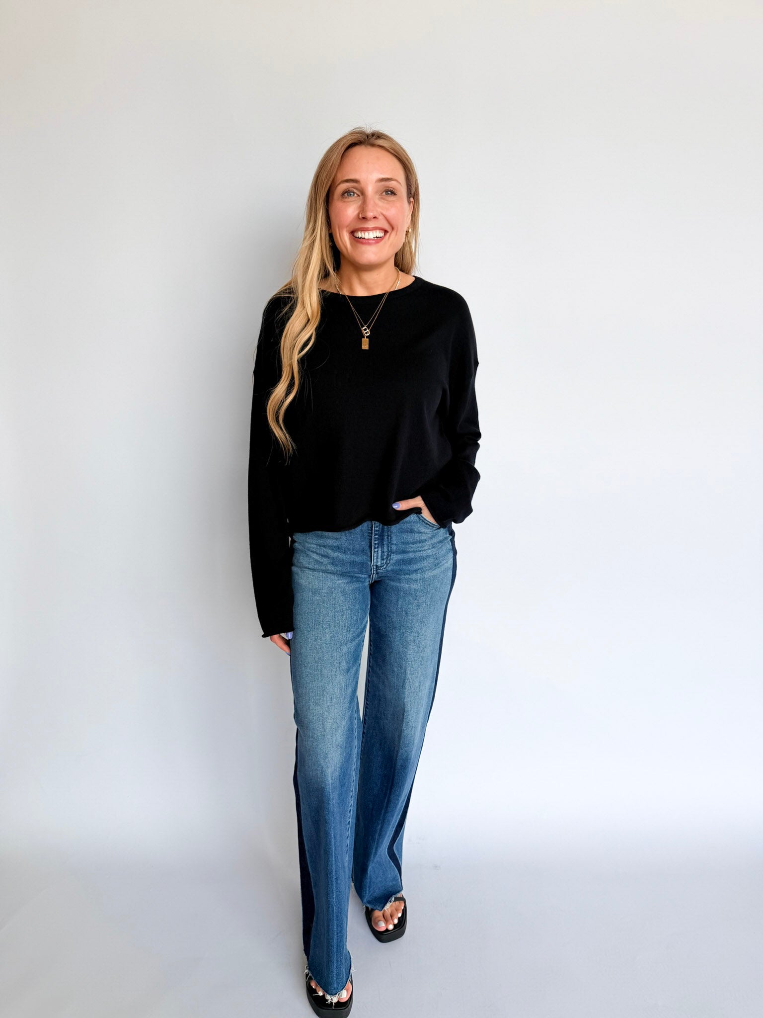 Elliot Rolled Hem Sweater in Black