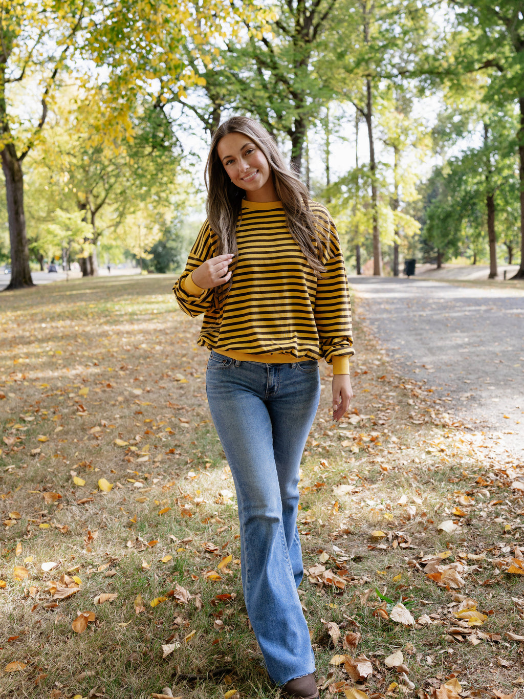 Piper Striped Terry Oversized Sweatshirt in Yellow Gold