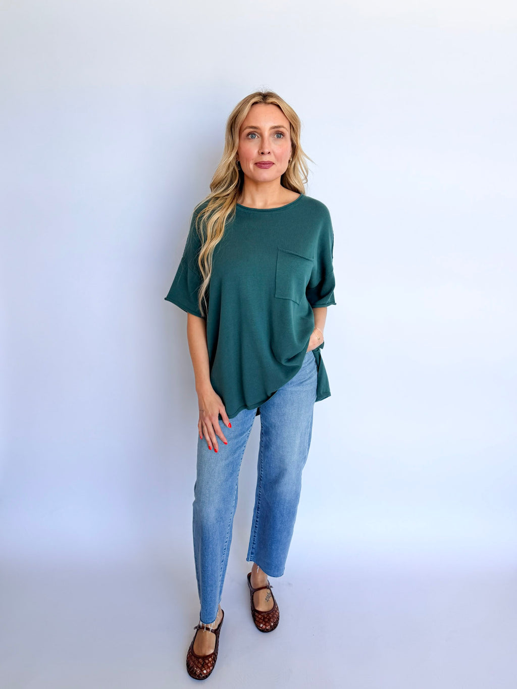 Braedyn Oversized Pocket Tee in Dark Teal