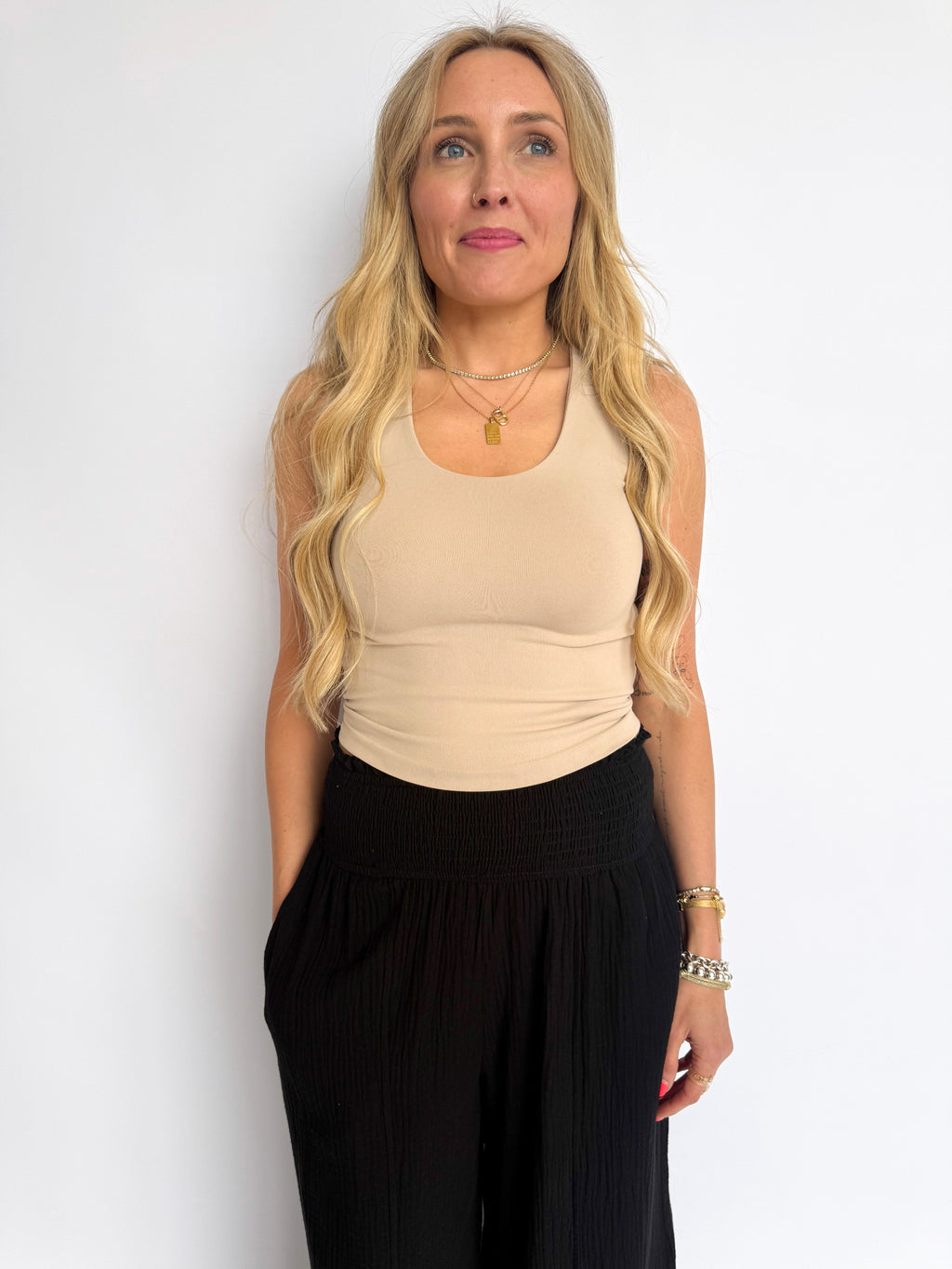 Hattie Double Layered Seamless Top in Light Taupe