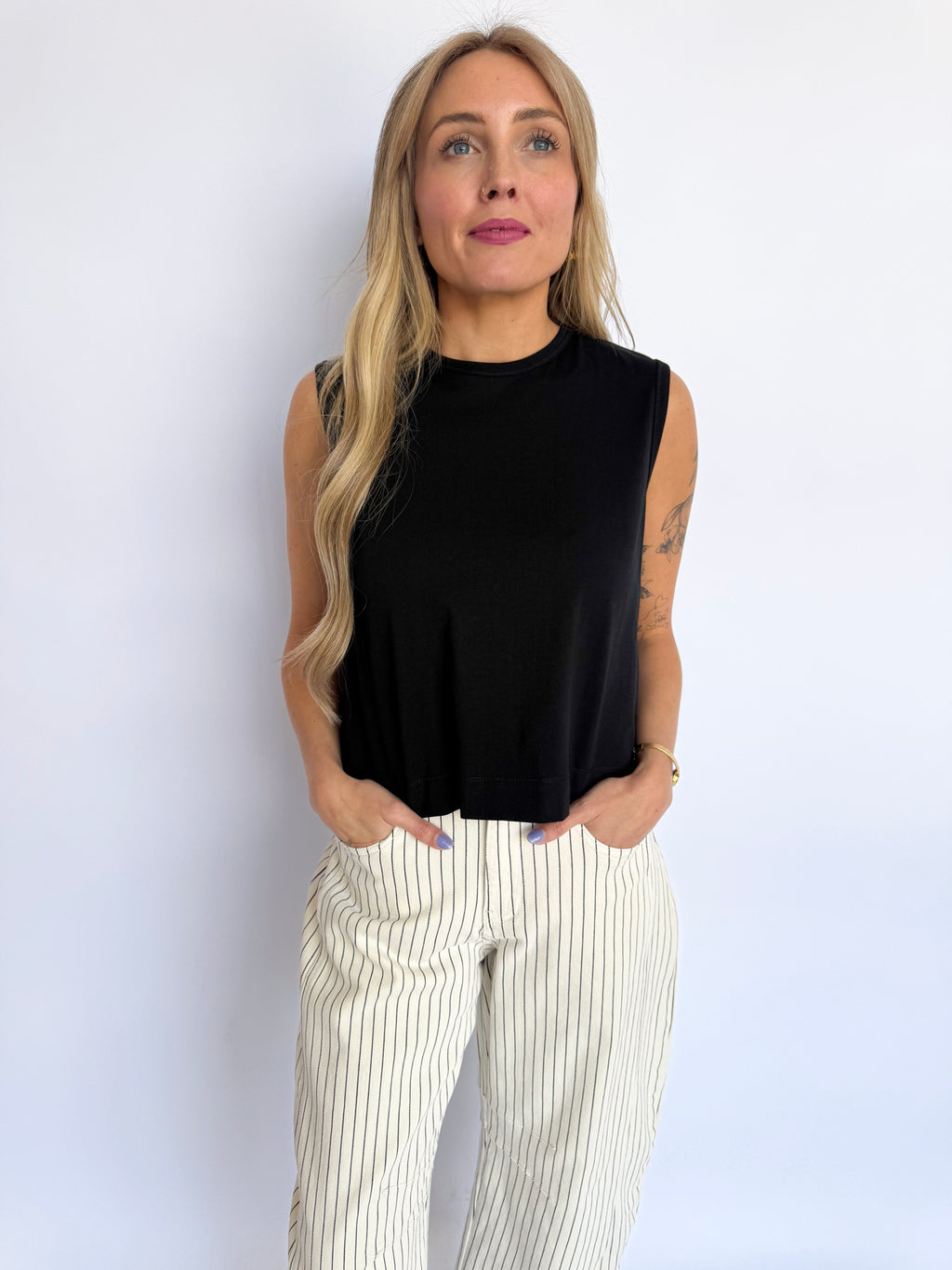 Nave Sleeveless Top with Back Pleats in Black