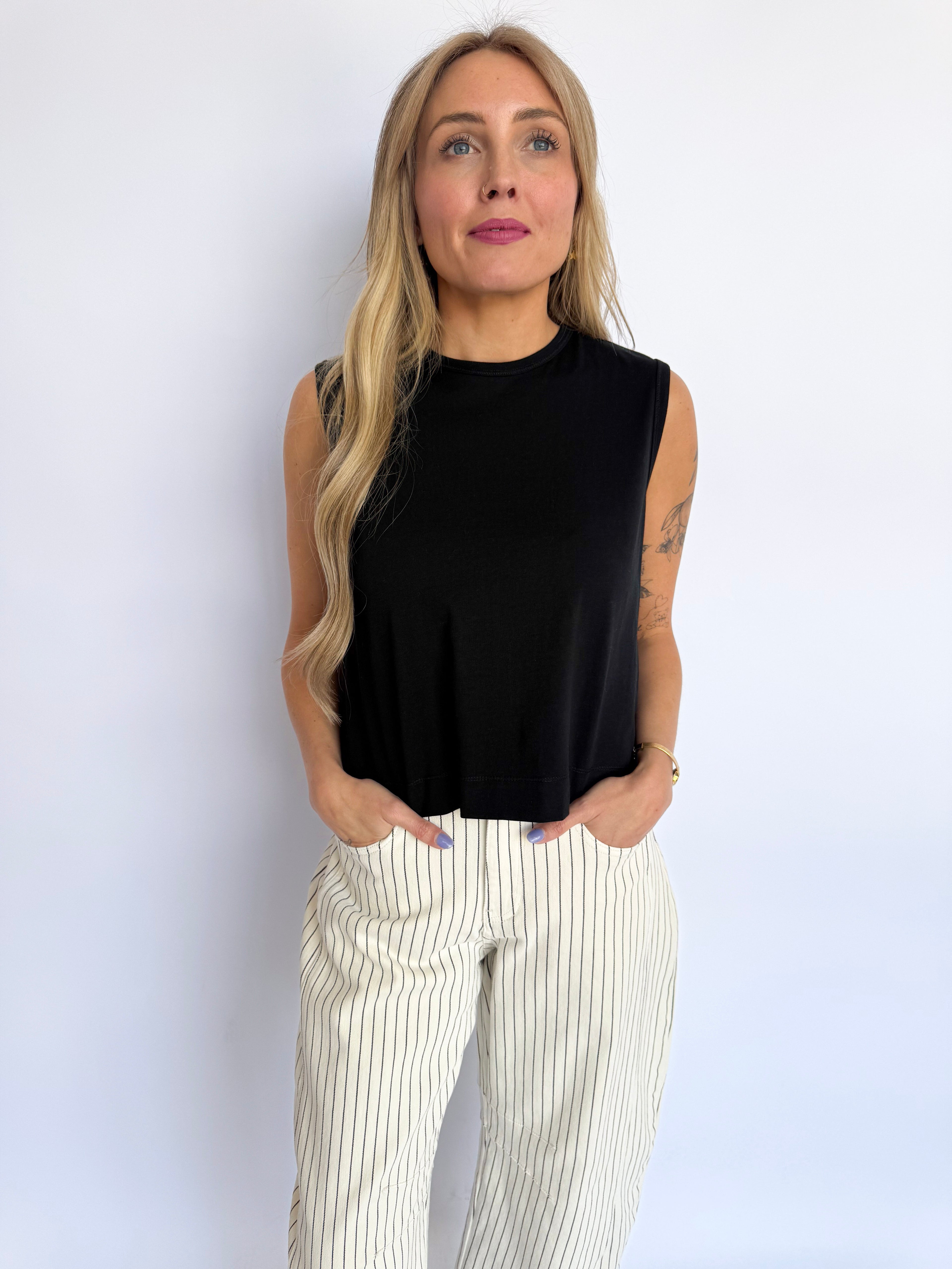 Nave Sleeveless Top with Back Pleats in Black