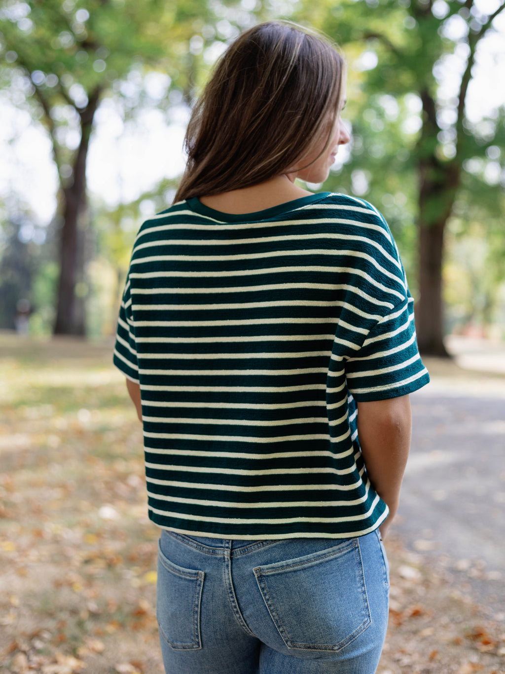 Hall Pass Stripe Tee in Hunter Green