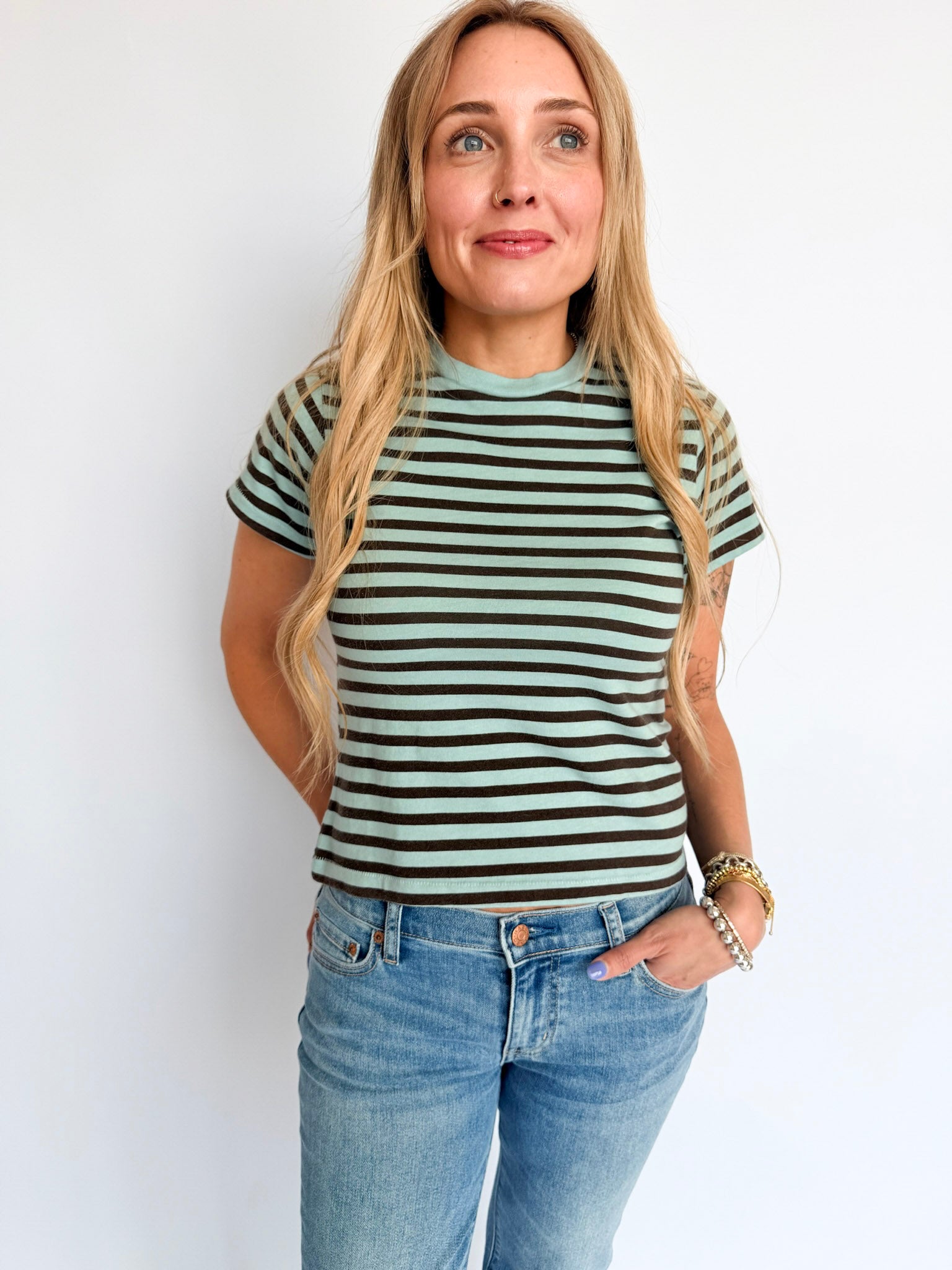 Emma Stripe Vintage Tee in Cloud Blue