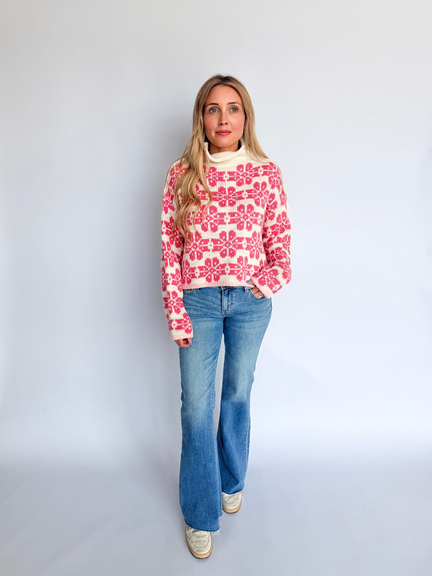 Evelyn Floral Fair Isle Mock Neck Sweater