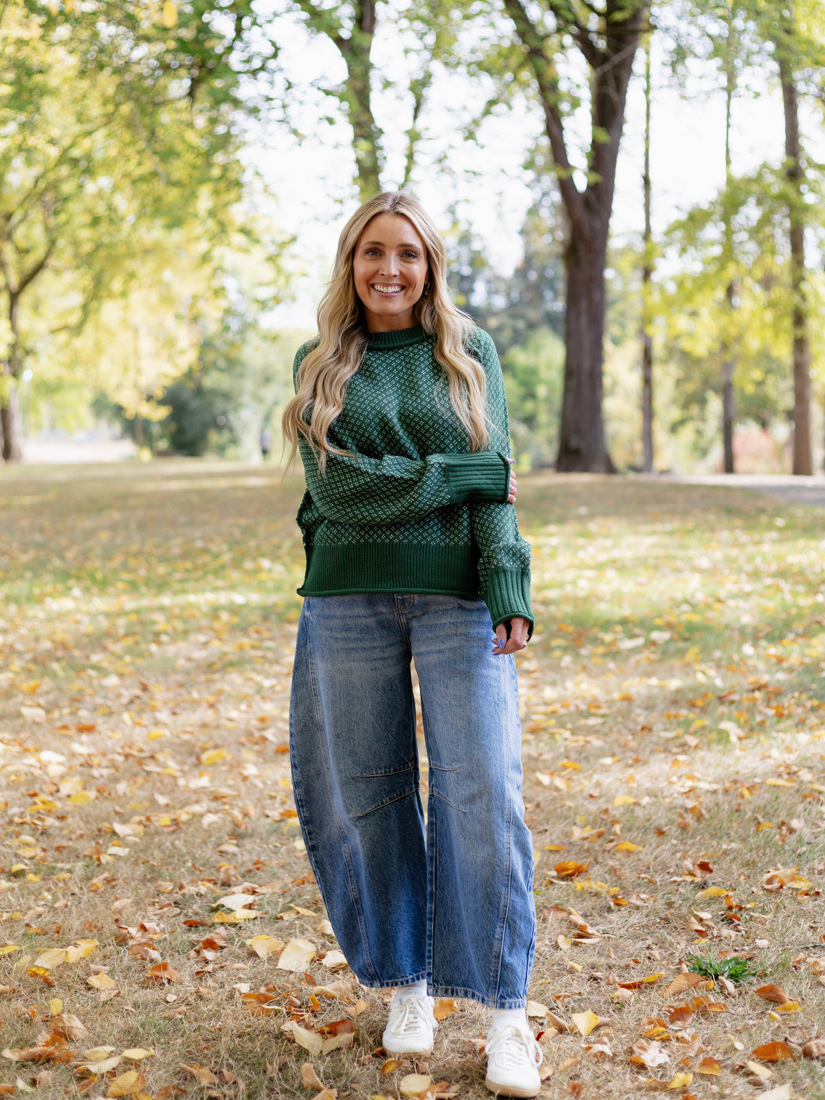 Julia Patterned Mock Neck Sweater in Green