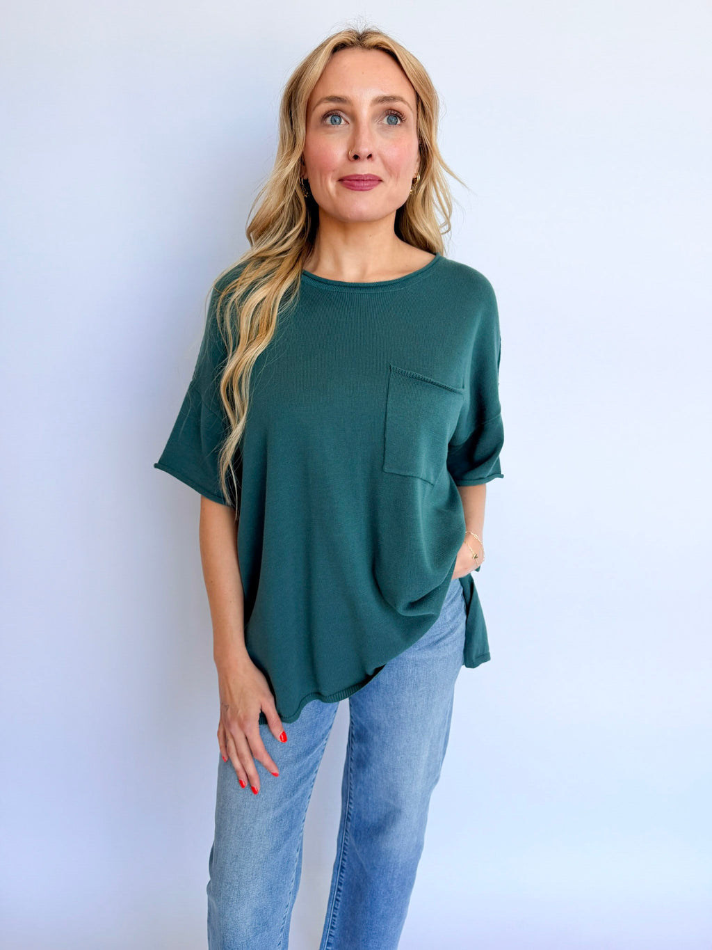 Braedyn Oversized Pocket Tee in Dark Teal