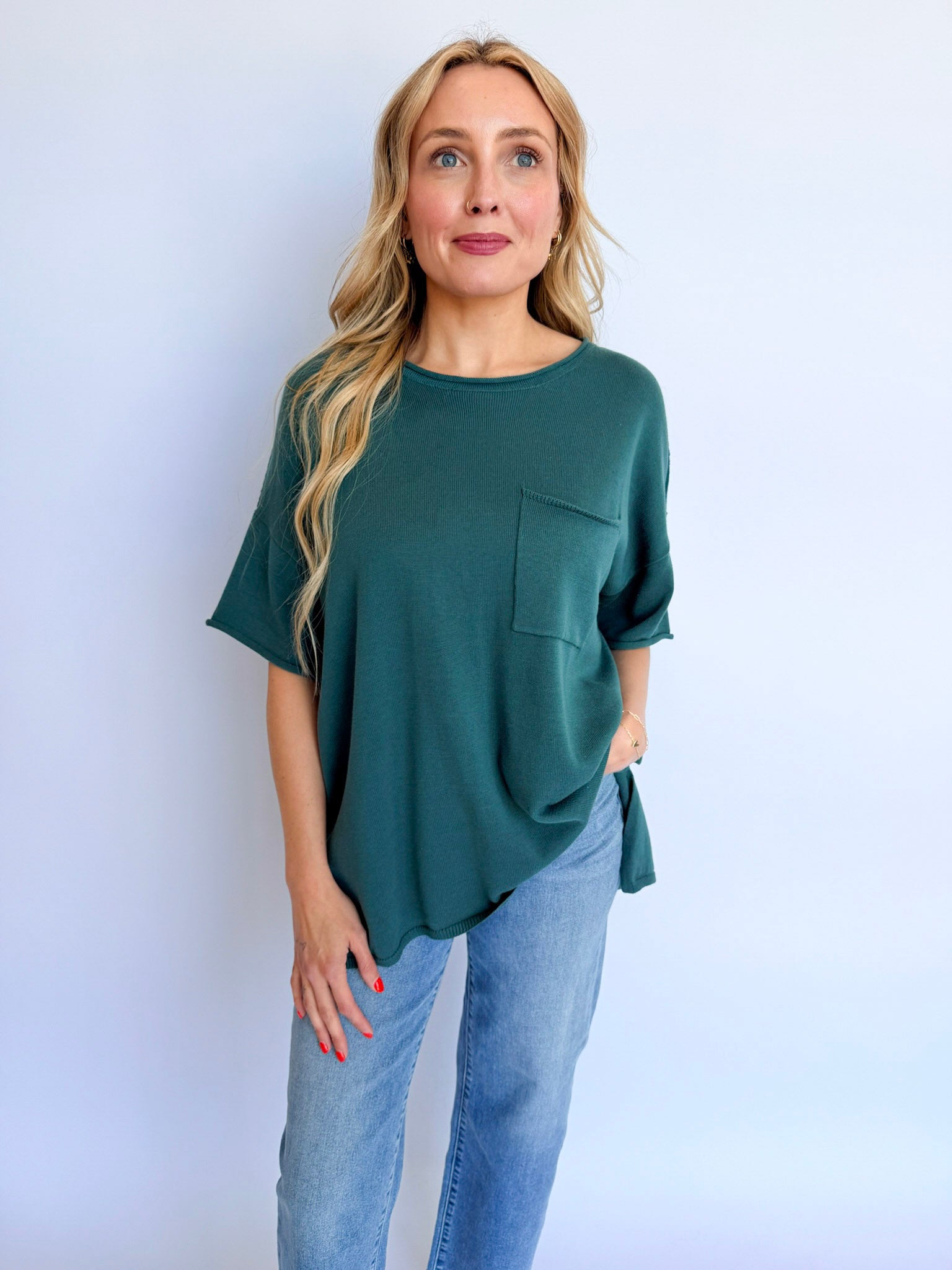 Braedyn Oversized Pocket Tee in Dark Teal